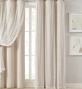 100% Blackout Curtains for Bedroom, Double Layer Ivory Curtains, Black Out Curtain 96 inch Long with Sheer Overlay for Living Room, Room Darkening Window Drapes with Grommet, 52" W x 96" L