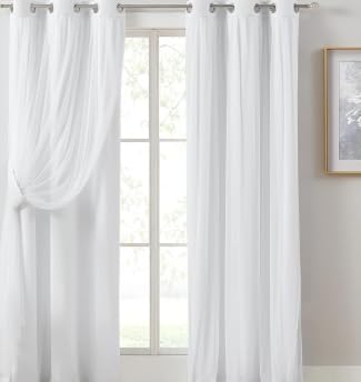 100% Blackout Curtains for Bedroom, Double Layer Ivory Curtains, Black Out Curtain 96 inch Long with Sheer Overlay for Living Room, Room Darkening Window Drapes with Grommet, 52" W x 96" L