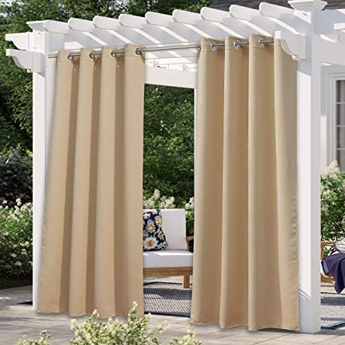 NICETOWN Fade Resistant Outdoor Curtains for Patio 84 inch Long, Grade 4 Color Fastness Fade-Proof Waterproof Outside Curtains, Thermal UV Protection Sun Shades for Porch, W52 x L84, 2 Panels, Grey