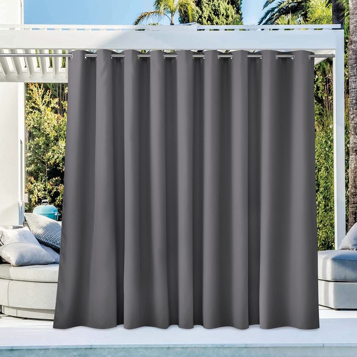 NICETOWN Fade Resistant Outdoor Curtains for Patio 84 inch Long, Grade 4 Color Fastness Fade-Proof Waterproof Outside Curtains, Thermal UV Protection Sun Shades for Porch, W52 x L84, 2 Panels, Grey