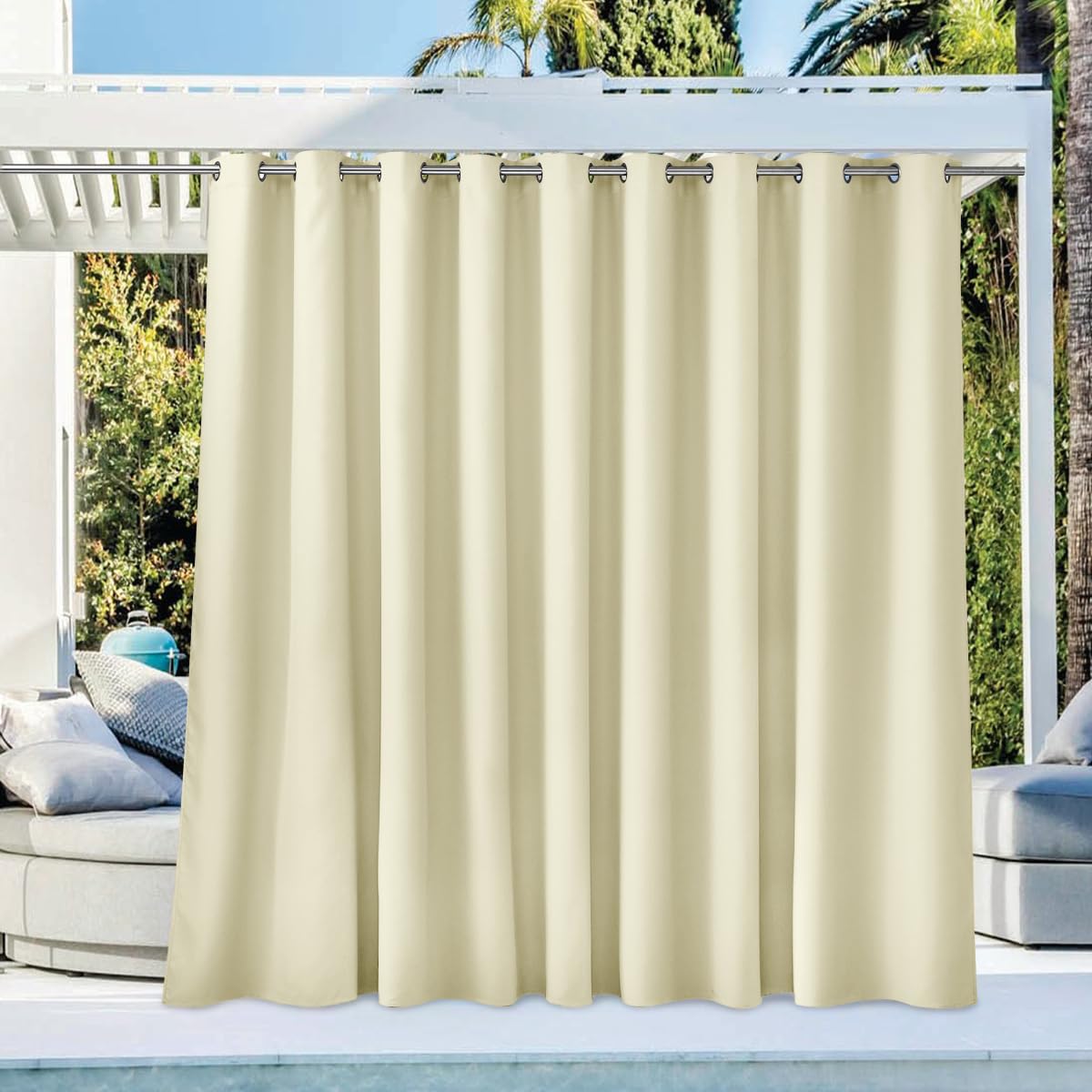 NICETOWN Fade Resistant Outdoor Curtains for Patio 84 inch Long, Grade 4 Color Fastness Fade-Proof Waterproof Outside Curtains, Thermal UV Protection Sun Shades for Porch, W52 x L84, 2 Panels, Grey