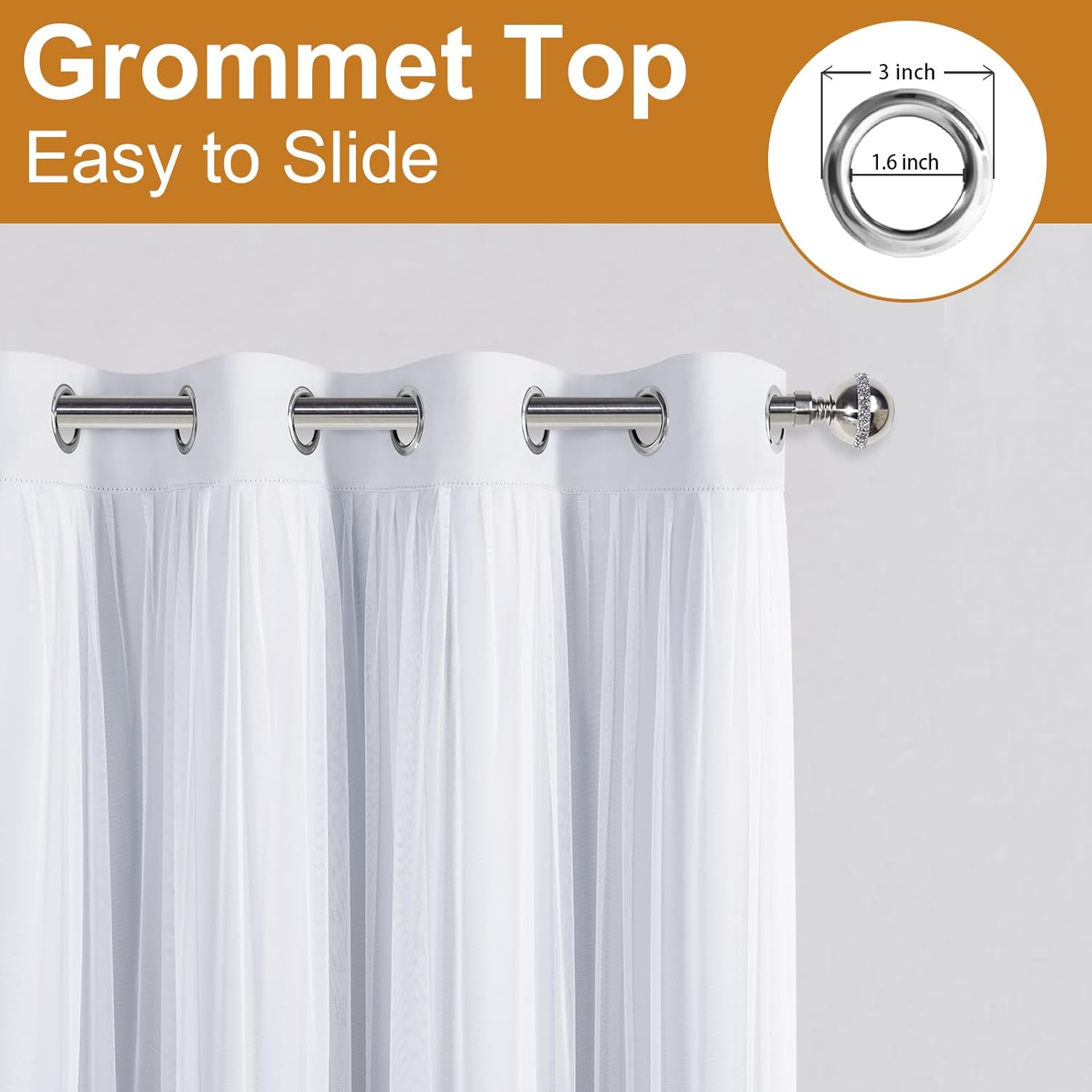 DWCN White Blackout Curtains with Sheer Overlay Thermal Insulated Mix & Match Double Layer Window Panels for Bedroom Living Room Drape Sewn with Tiebacks Grommet Top 52" Wx84 Lx2