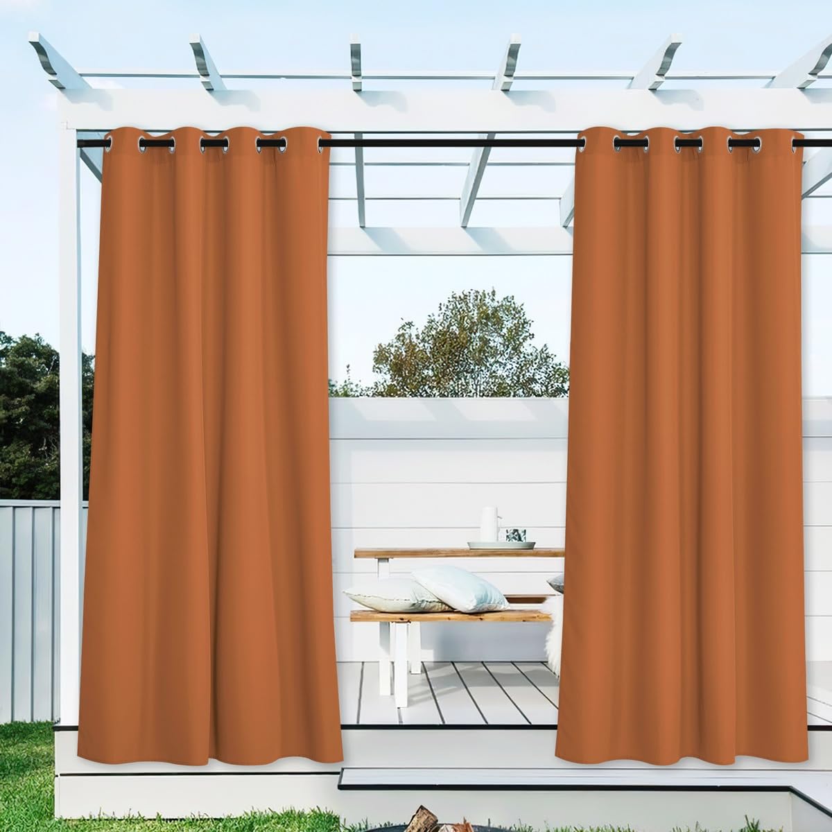 NICETOWN Fade Resistant Outdoor Curtains for Patio 84 inch Long, Grade 4 Color Fastness Fade-Proof Waterproof Outside Curtains, Thermal UV Protection Sun Shades for Porch, W52 x L84, 2 Panels, Grey