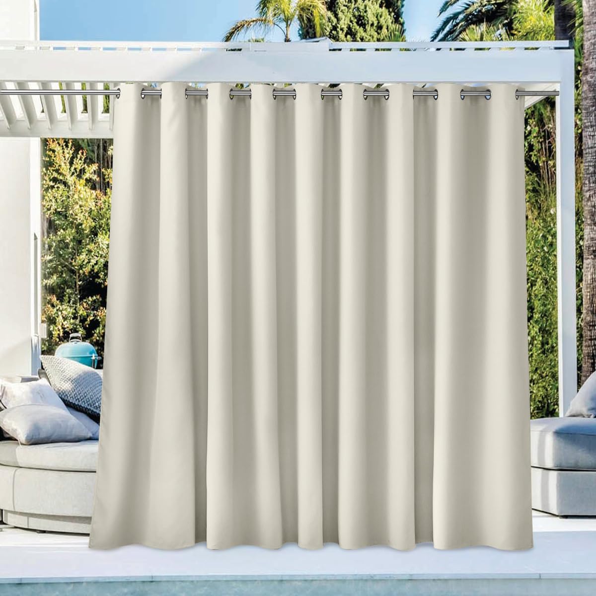 NICETOWN Fade Resistant Outdoor Curtains for Patio 84 inch Long, Grade 4 Color Fastness Fade-Proof Waterproof Outside Curtains, Thermal UV Protection Sun Shades for Porch, W52 x L84, 2 Panels, Grey