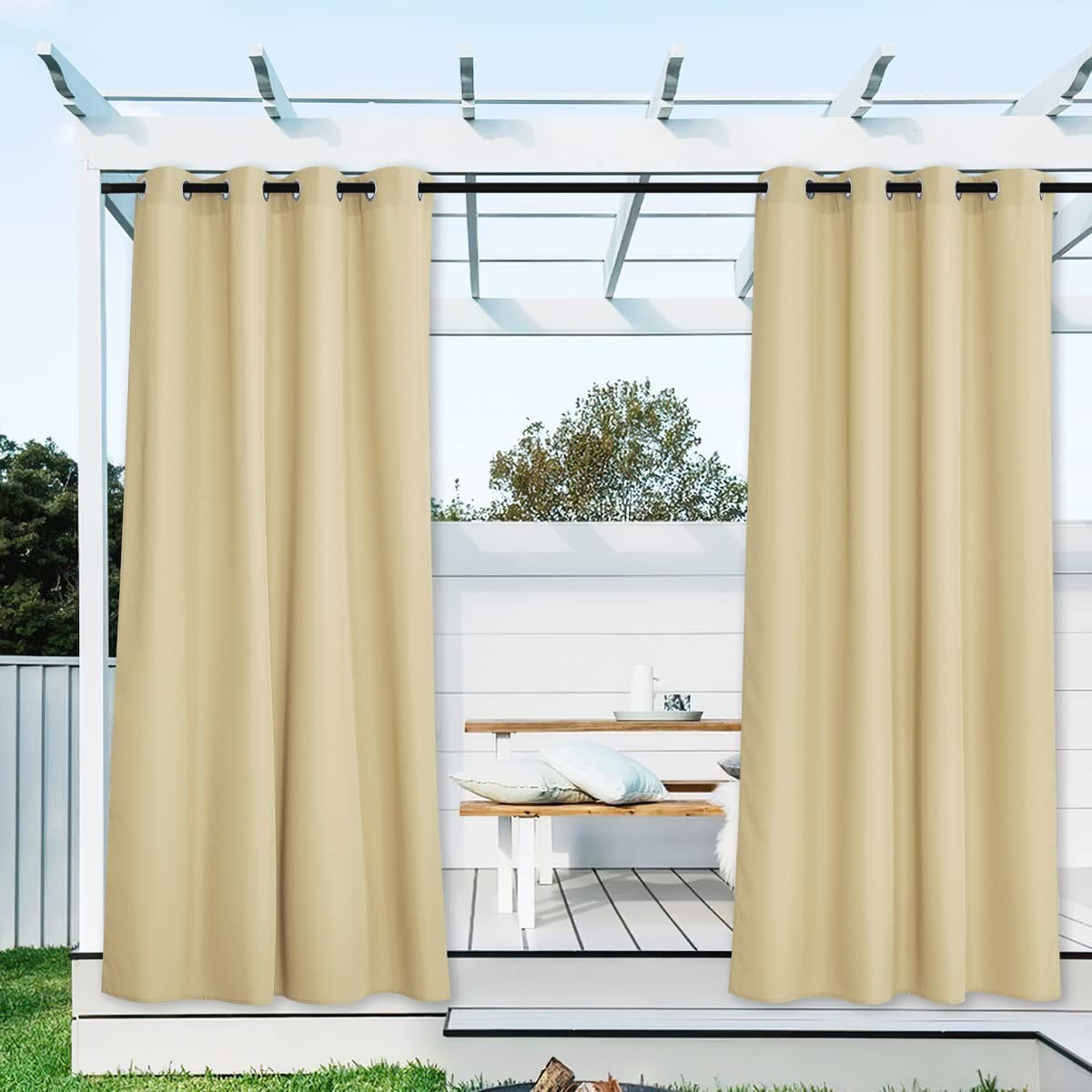 NICETOWN Fade Resistant Outdoor Curtains for Patio 84 inch Long, Grade 4 Color Fastness Fade-Proof Waterproof Outside Curtains, Thermal UV Protection Sun Shades for Porch, W52 x L84, 2 Panels, Grey