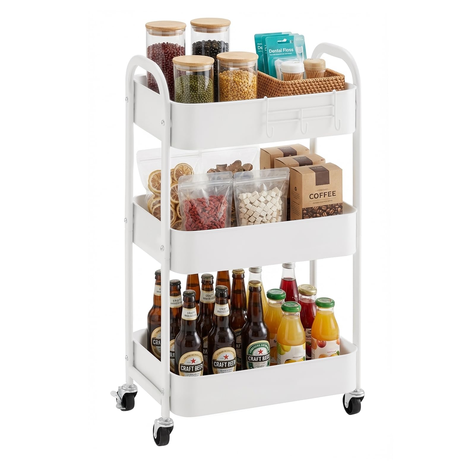 3-Tier Rolling Utility Cart with Caster Wheels,Easy Assembly, for Kitchen, Bathroom (Black)