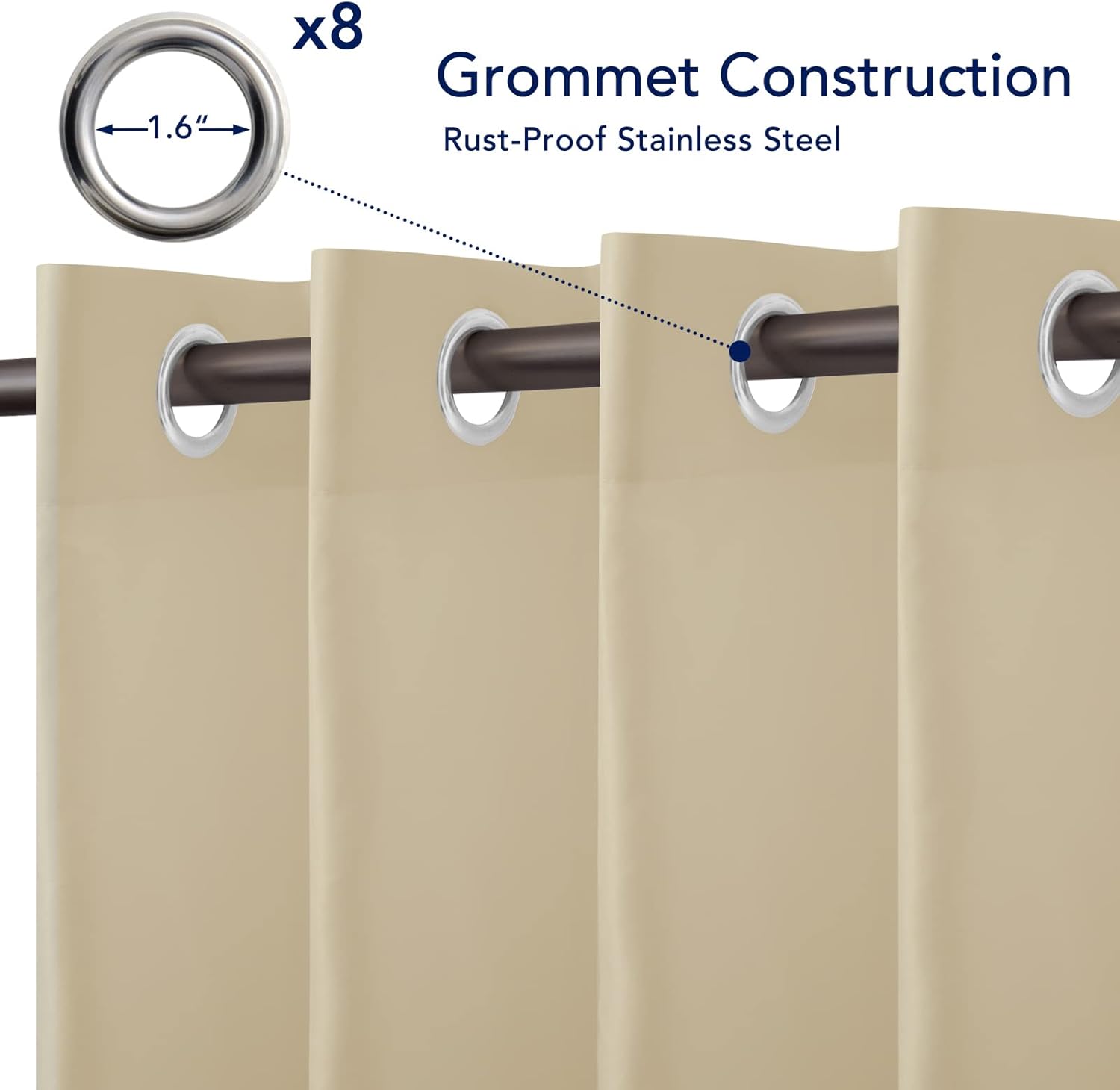 PureFit Outdoor Curtains for Patio Waterproof Weatherproof, UV Resistant Outside Curtains for Gazebo, Front Porch, Pergola, Sun Blocking Privacy Curtain, 52W x 95L inch, Set of 2, Beige