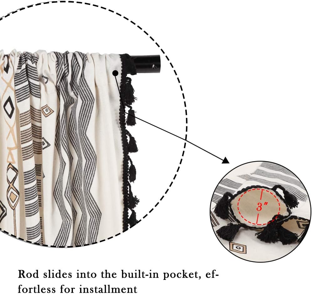ColorBird Boho Curtains 2 Panels Aztec Western Semi-Blackout Patterned Rod Pocket Window Treatment Decorative Drapes with Black Tassels for Living Bedroom Closet 63 inch Length