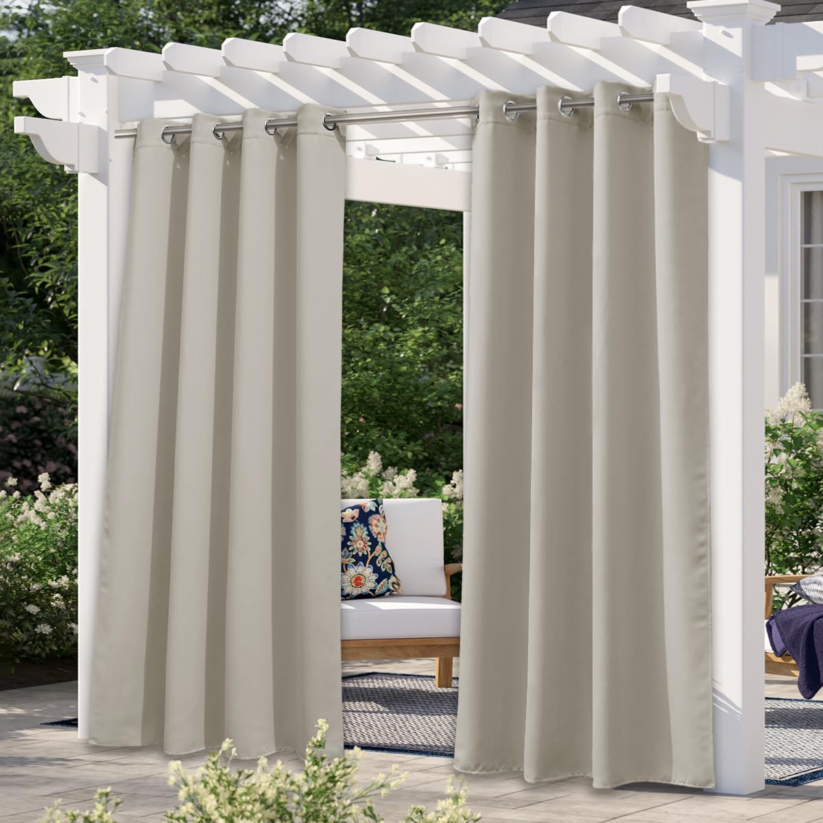 NICETOWN Fade Resistant Outdoor Curtains for Patio 84 inch Long, Grade 4 Color Fastness Fade-Proof Waterproof Outside Curtains, Thermal UV Protection Sun Shades for Porch, W52 x L84, 2 Panels, Grey