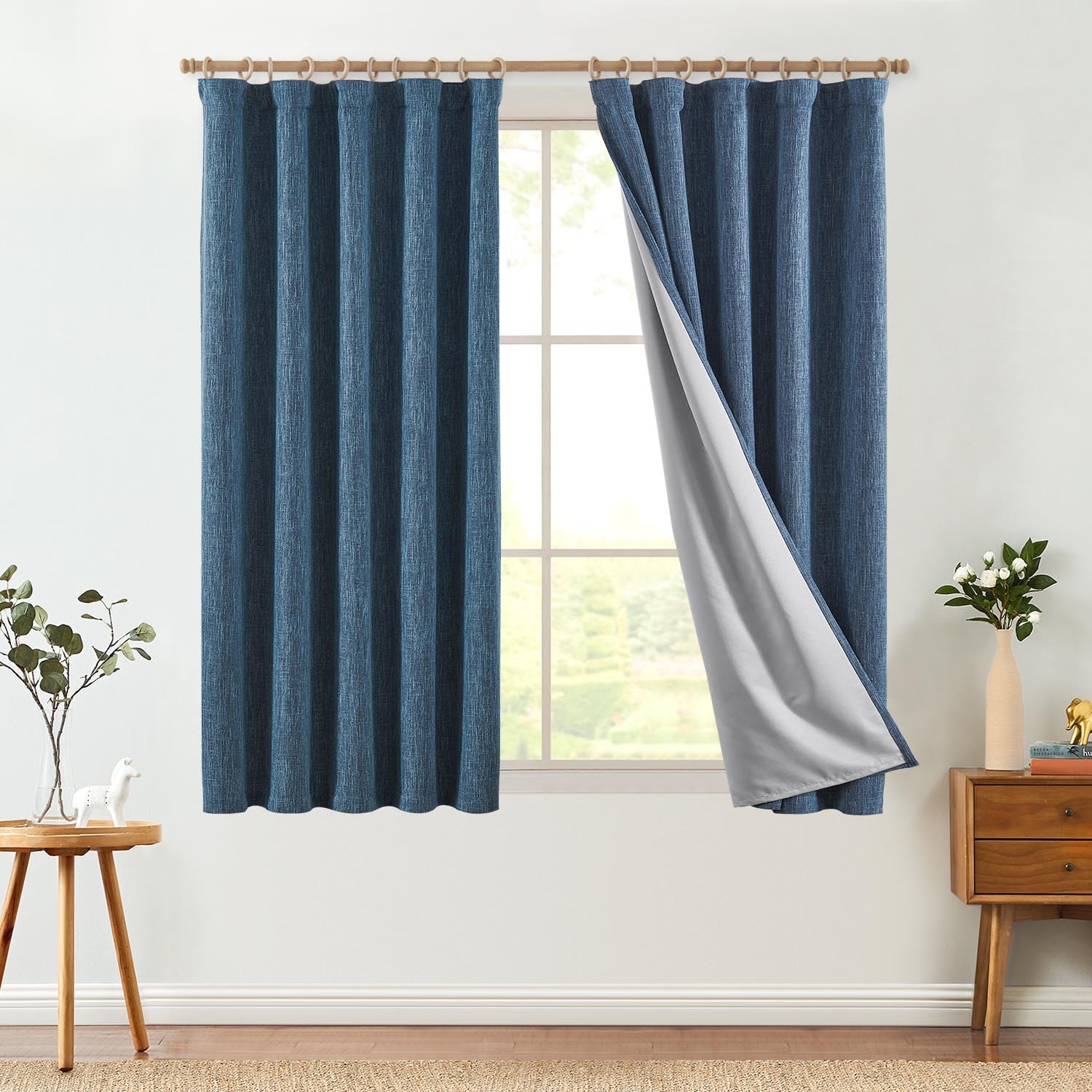 jinchan Blue Printed Curtains 63 Inch Length for Living Room Grommet Jacquard Curtains with Herringbone Pattern Modern Room Darkening Drapes Bedroom Window Curtain Set 2 Panels