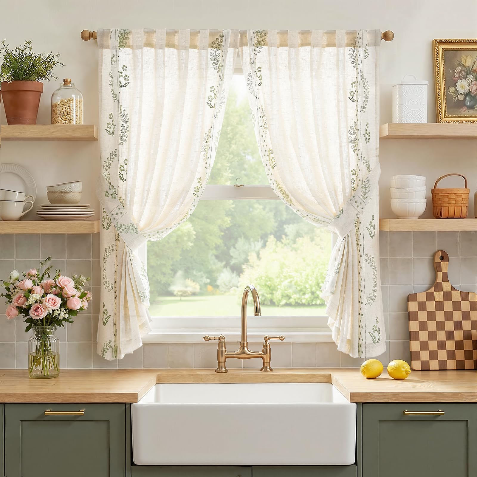 jinchan Belrose Linen Curtains for Bedroom Floral Curtains 84 Inch Length Linen Blend Ivory Embroidered Drapes Farmhouse Flower Patterned Drapes for Living Room Window Treatments Set 2 Panels