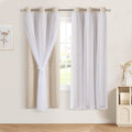 DWCN White Blackout Curtains with Sheer Overlay Thermal Insulated Mix & Match Double Layer Window Panels for Bedroom Living Room Drape Sewn with Tiebacks Grommet Top 52" Wx84 Lx2