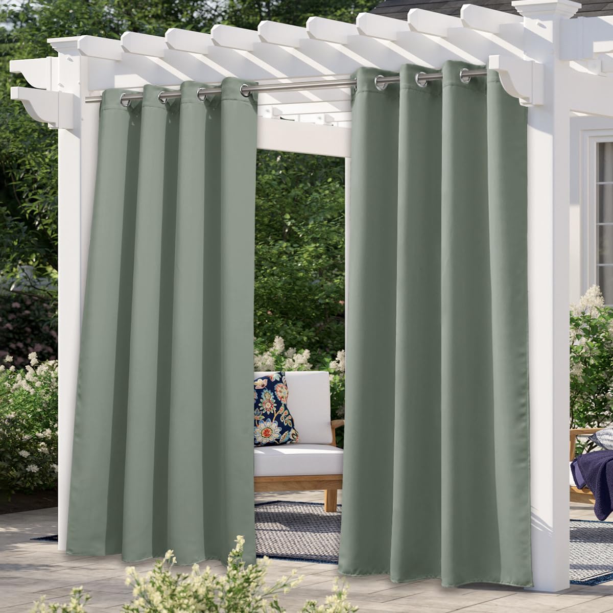 NICETOWN Fade Resistant Outdoor Curtains for Patio 84 inch Long, Grade 4 Color Fastness Fade-Proof Waterproof Outside Curtains, Thermal UV Protection Sun Shades for Porch, W52 x L84, 2 Panels, Grey