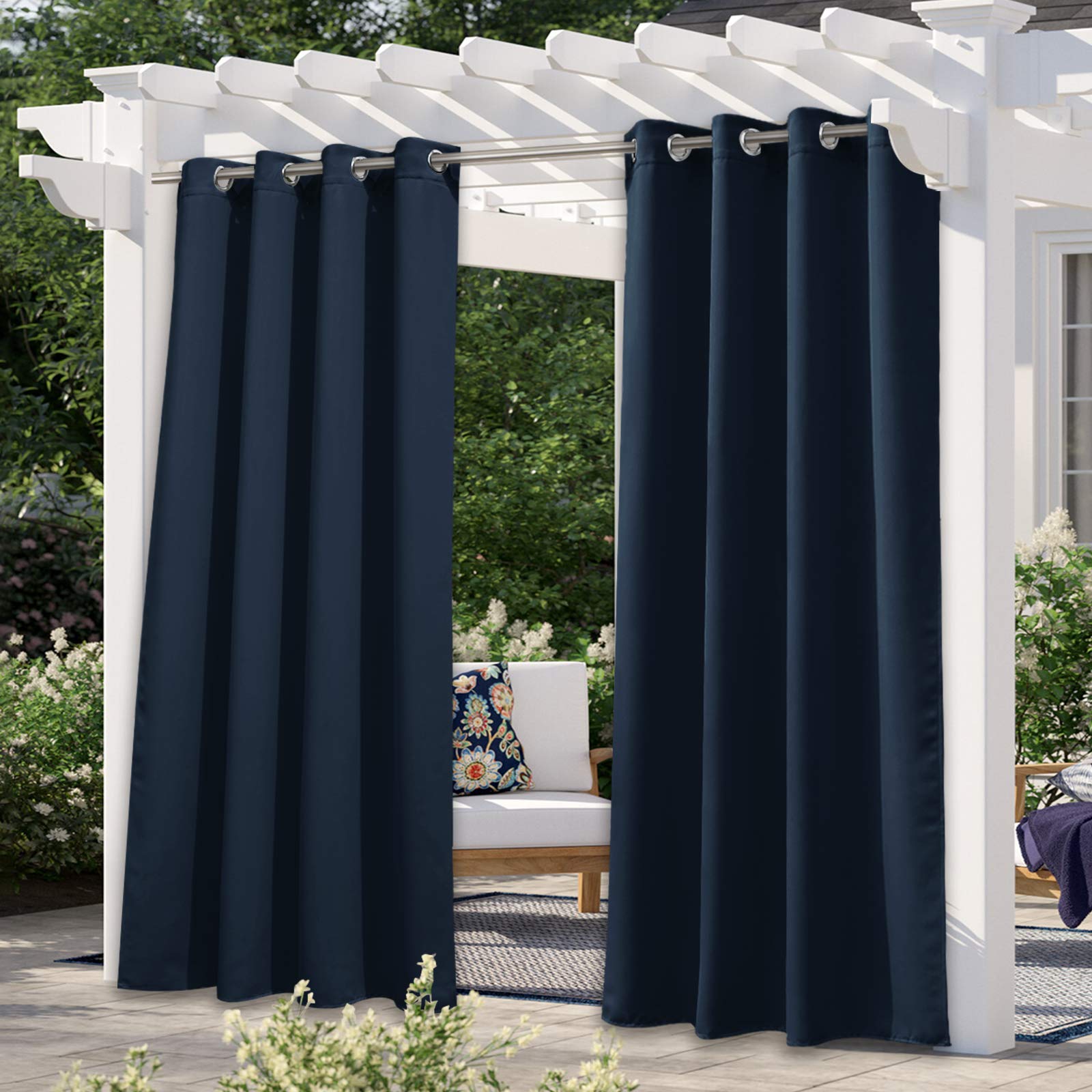 NICETOWN Fade Resistant Outdoor Curtains for Patio 84 inch Long, Grade 4 Color Fastness Fade-Proof Waterproof Outside Curtains, Thermal UV Protection Sun Shades for Porch, W52 x L84, 2 Panels, Grey