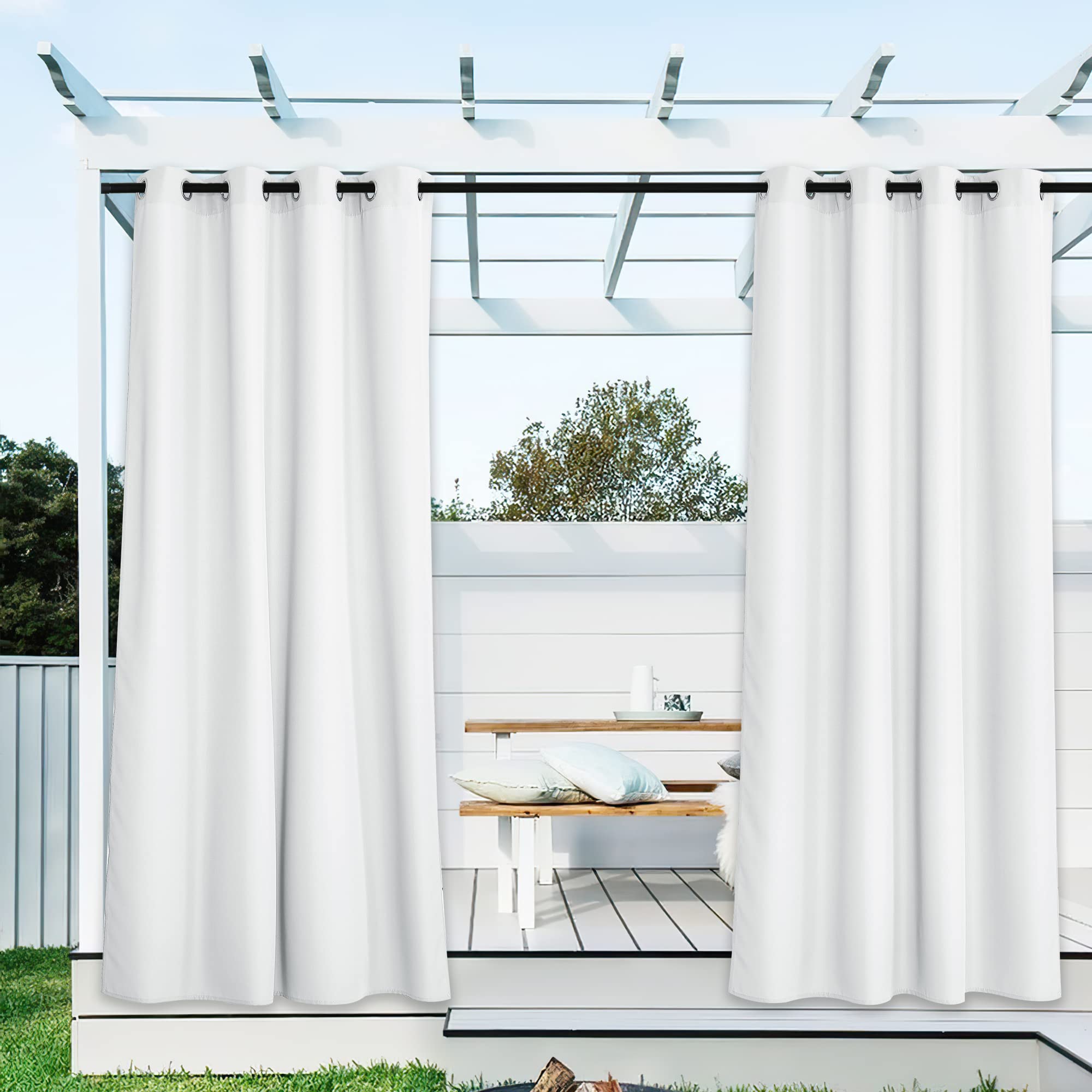 NICETOWN Fade Resistant Outdoor Curtains for Patio 84 inch Long, Grade 4 Color Fastness Fade-Proof Waterproof Outside Curtains, Thermal UV Protection Sun Shades for Porch, W52 x L84, 2 Panels, Grey