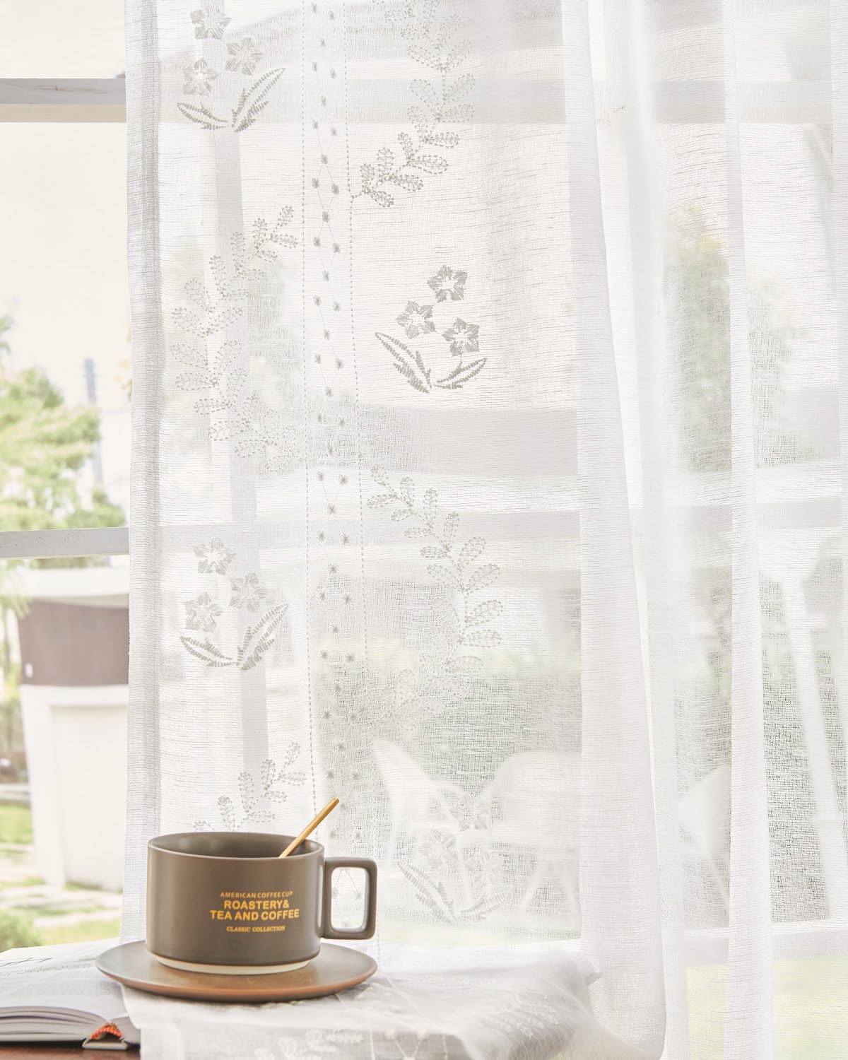jinchan Belrose Linen Curtains for Bedroom Floral Curtains 84 Inch Length Linen Blend Ivory Embroidered Drapes Farmhouse Flower Patterned Drapes for Living Room Window Treatments Set 2 Panels