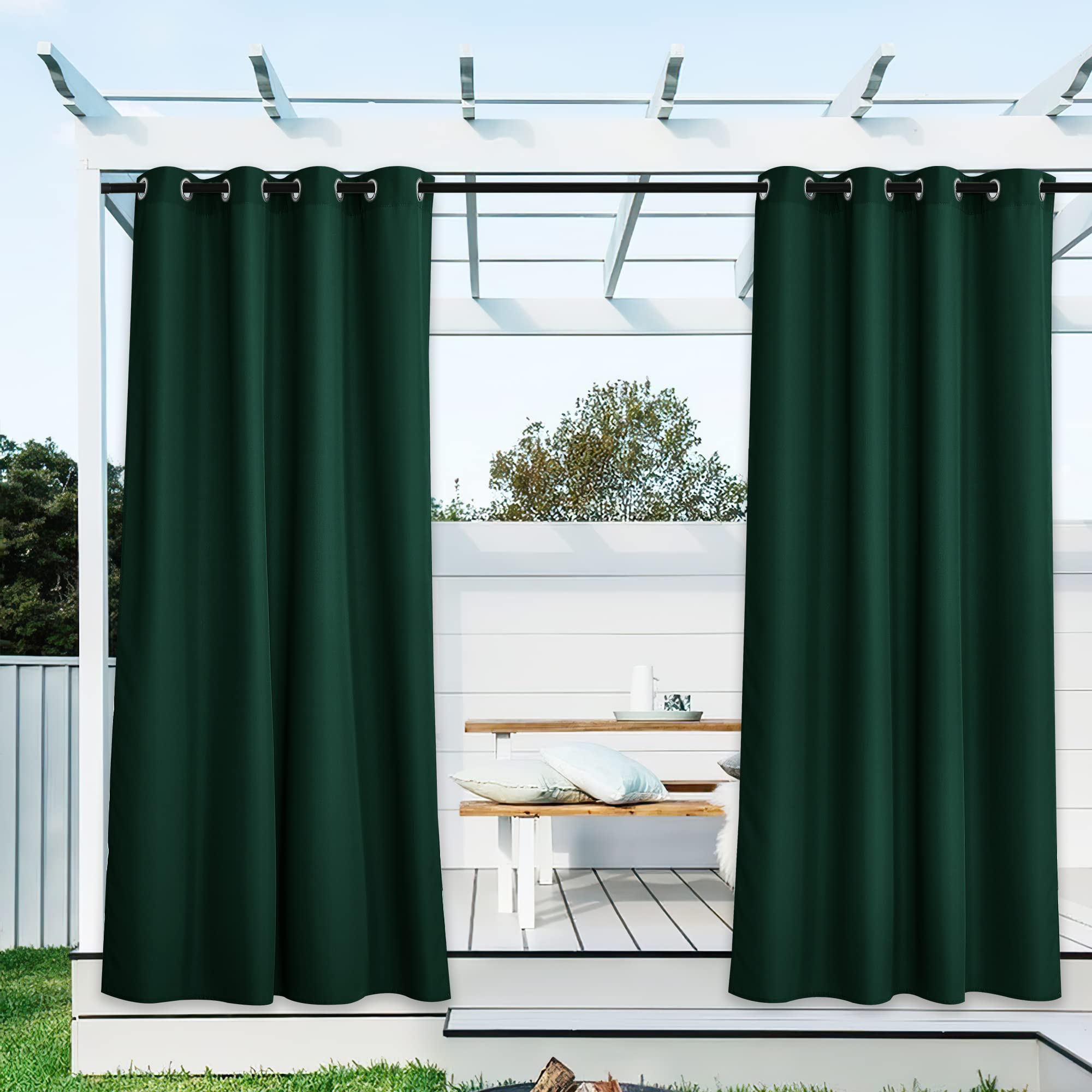 NICETOWN Fade Resistant Outdoor Curtains for Patio 84 inch Long, Grade 4 Color Fastness Fade-Proof Waterproof Outside Curtains, Thermal UV Protection Sun Shades for Porch, W52 x L84, 2 Panels, Grey