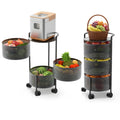 Rotating Fruit Basket, 5-Tier Metal Sturdy Kitchen Storage Rack Shelf Carts No Assembly on Rolling Wheels for Fruit Vegetable Grocery Corns Potato Onion (5-Tier, Black)
