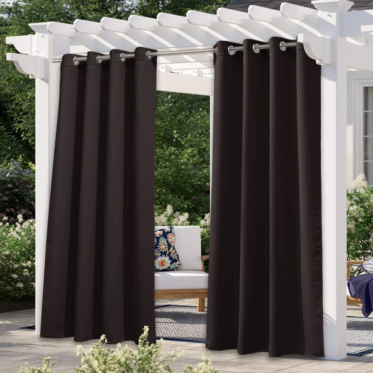 NICETOWN Fade Resistant Outdoor Curtains for Patio 84 inch Long, Grade 4 Color Fastness Fade-Proof Waterproof Outside Curtains, Thermal UV Protection Sun Shades for Porch, W52 x L84, 2 Panels, Grey