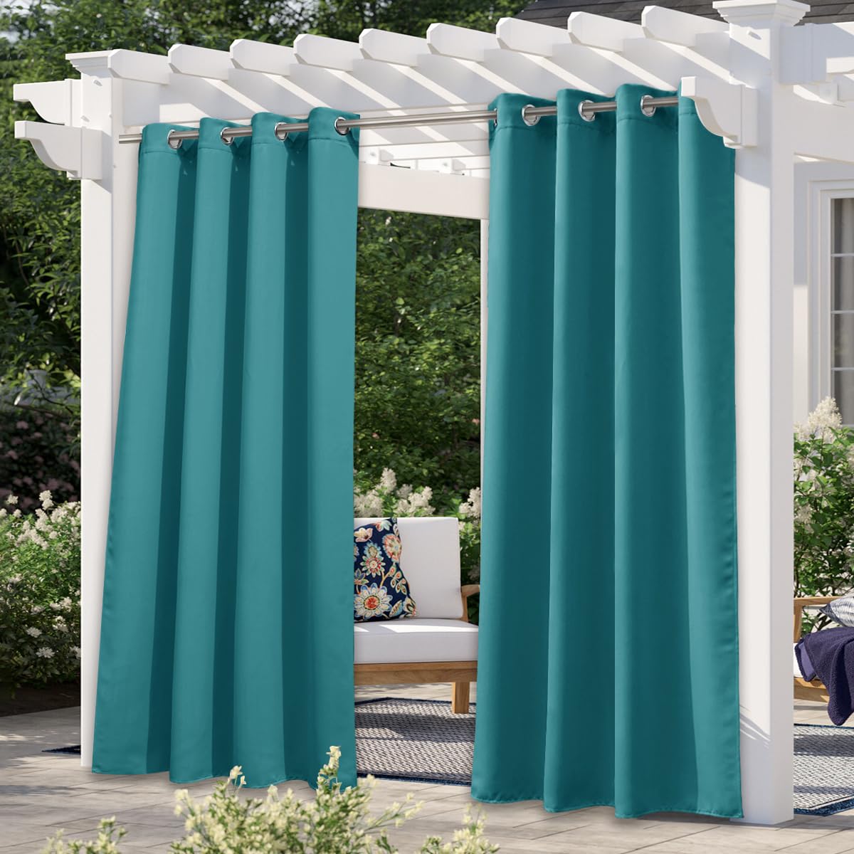 NICETOWN Fade Resistant Outdoor Curtains for Patio 84 inch Long, Grade 4 Color Fastness Fade-Proof Waterproof Outside Curtains, Thermal UV Protection Sun Shades for Porch, W52 x L84, 2 Panels, Grey