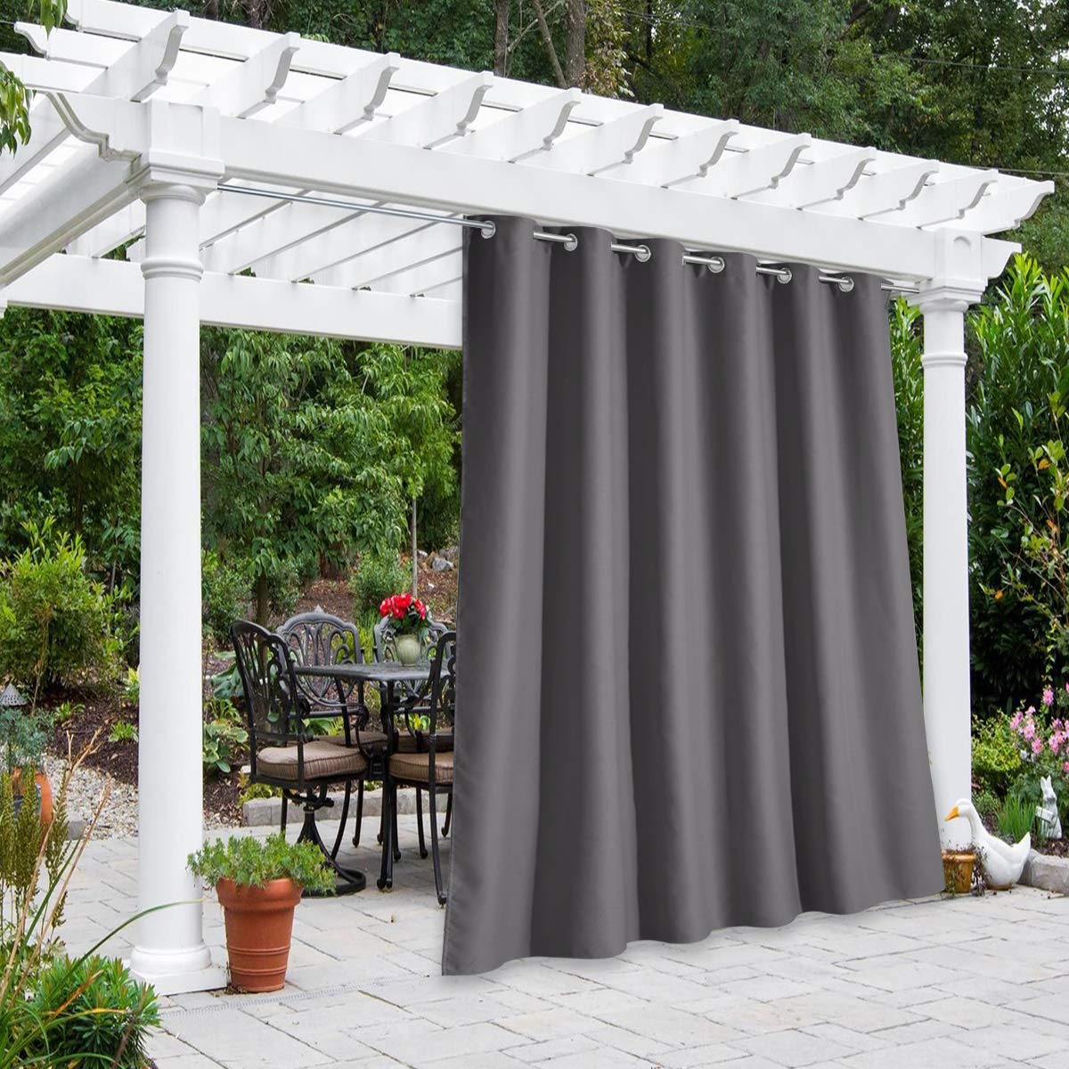 NICETOWN Fade Resistant Outdoor Curtains for Patio 84 inch Long, Grade 4 Color Fastness Fade-Proof Waterproof Outside Curtains, Thermal UV Protection Sun Shades for Porch, W52 x L84, 2 Panels, Grey