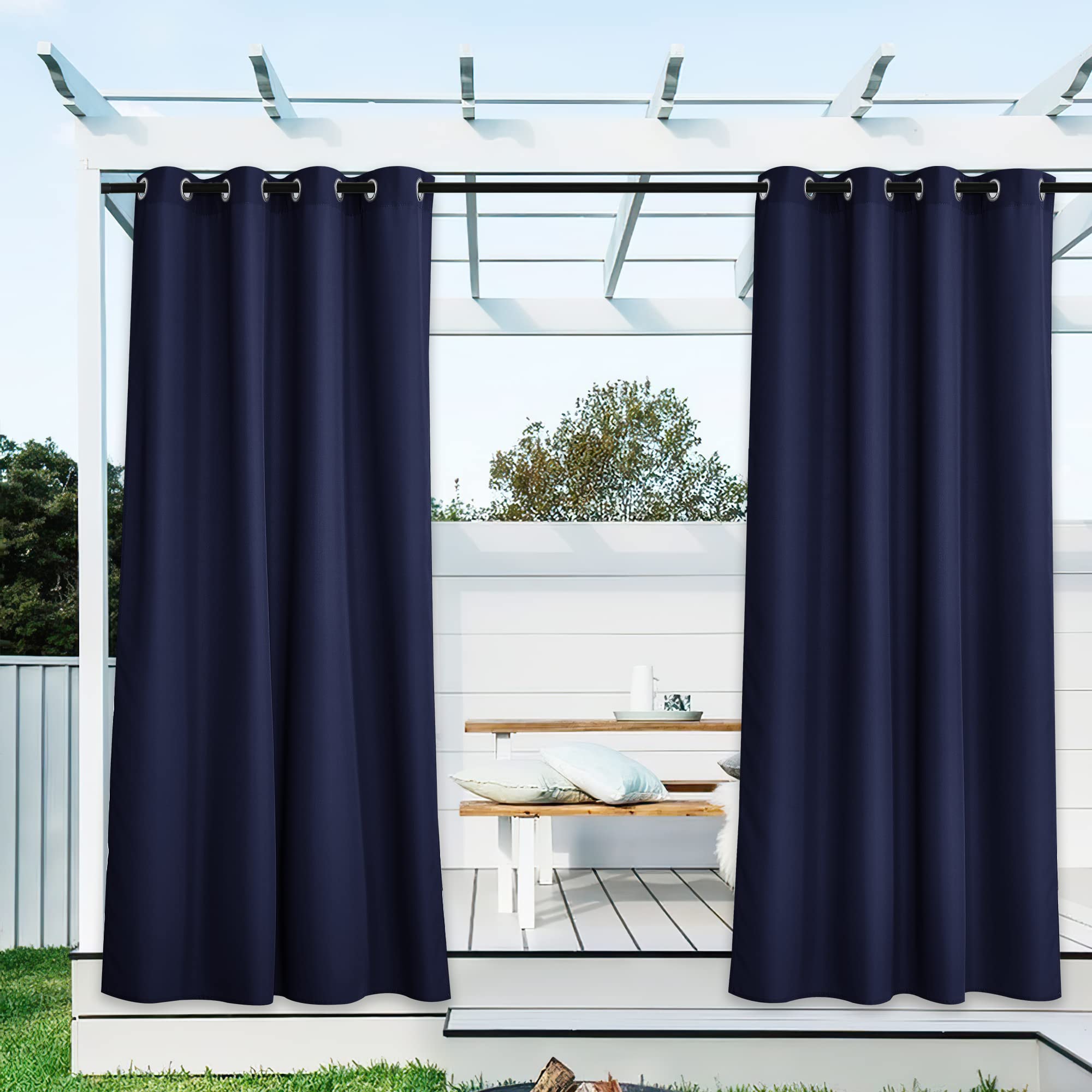 NICETOWN Fade Resistant Outdoor Curtains for Patio 84 inch Long, Grade 4 Color Fastness Fade-Proof Waterproof Outside Curtains, Thermal UV Protection Sun Shades for Porch, W52 x L84, 2 Panels, Grey