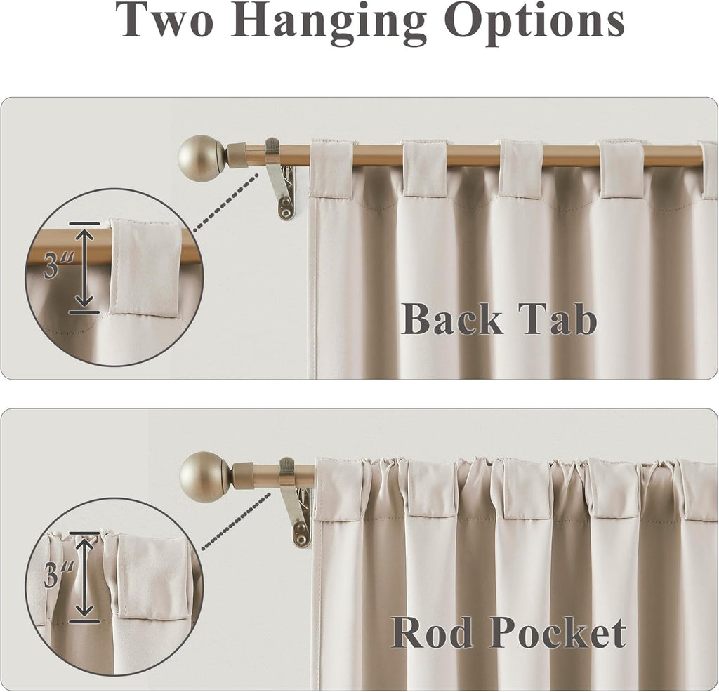 Bujasso Beige 80% Blackout Curtains with Sheer Overlay Mix and Match Double Layer Thermal Insulated Window Panels 84 inch for Bedroom Beige Drapes with Tiebacks Rod Pocket Back Tab 37" Wx84 Lx2
