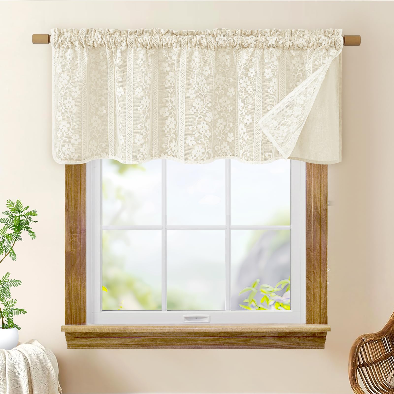 ASPMIZ Linen Curtains for Bedroom, Double Layered Boho Curtain for Living Room Farmhouse Curtain 84 Inch Length 2 Panels Set, Rustic Curtains & Drapes Rod Pocket with Tiebacks, 52 x 84 Inch, Beige