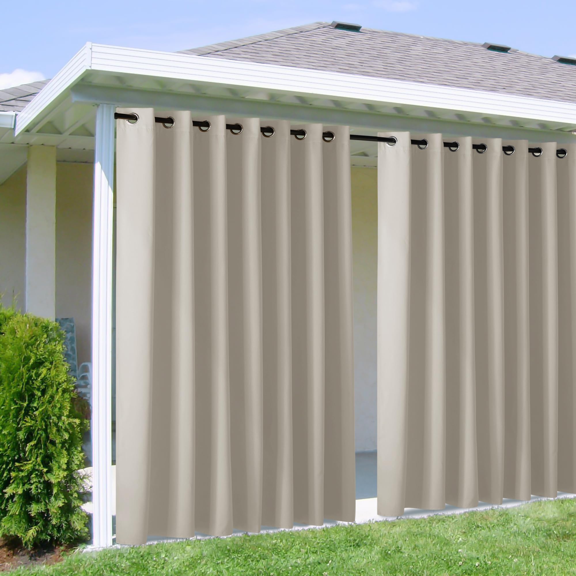 NICETOWN Fade Resistant Outdoor Curtains for Patio 84 inch Long, Grade 4 Color Fastness Fade-Proof Waterproof Outside Curtains, Thermal UV Protection Sun Shades for Porch, W52 x L84, 2 Panels, Grey