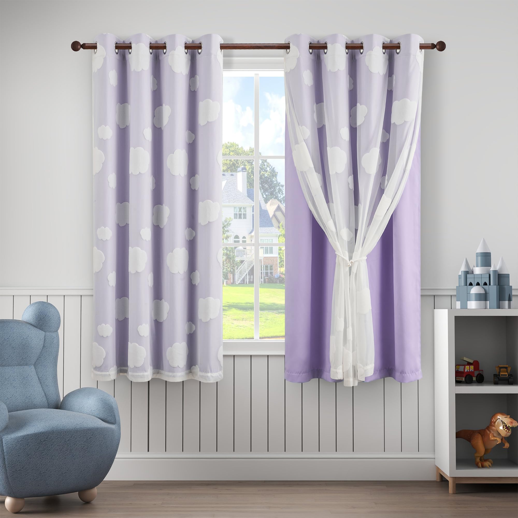 Beige Light Blocking Curtains with Sheer Overlay for Living Room Mix and Match Double Layer Window Panels 95 Inch for Bedroom Grommet Top, W52 X L95