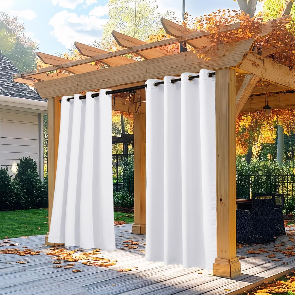 NICETOWN Fade Resistant Outdoor Curtains for Patio 84 inch Long, Grade 4 Color Fastness Fade-Proof Waterproof Outside Curtains, Thermal UV Protection Sun Shades for Porch, W52 x L84, 2 Panels, Grey