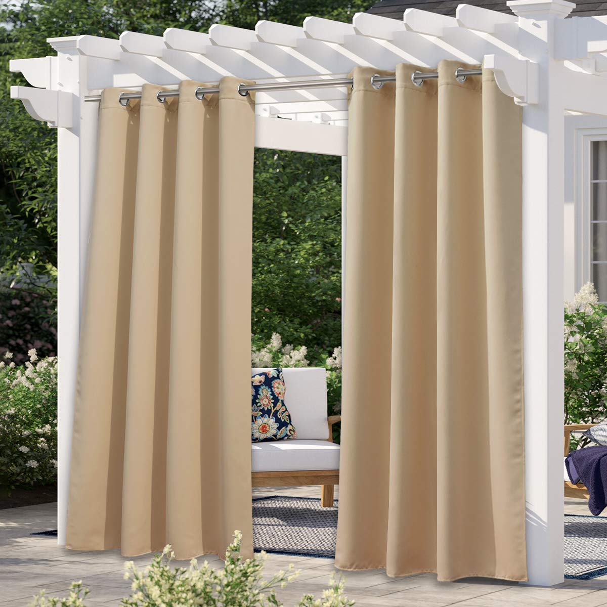NICETOWN Fade Resistant Outdoor Curtains for Patio 84 inch Long, Grade 4 Color Fastness Fade-Proof Waterproof Outside Curtains, Thermal UV Protection Sun Shades for Porch, W52 x L84, 2 Panels, Grey