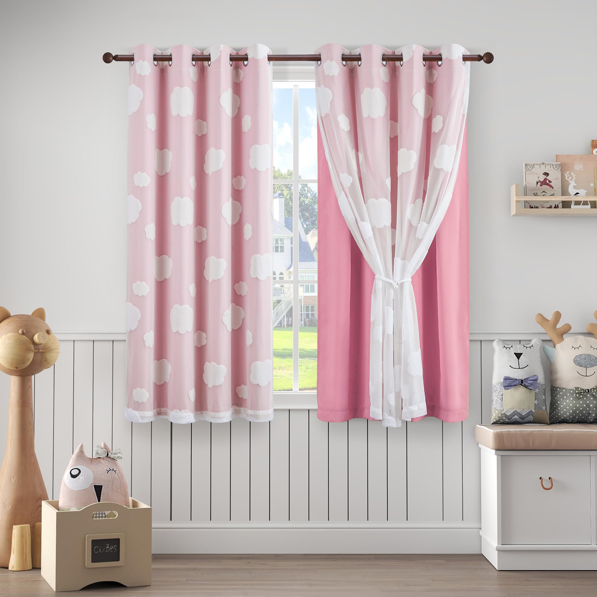 Beige Light Blocking Curtains with Sheer Overlay for Living Room Mix and Match Double Layer Window Panels 95 Inch for Bedroom Grommet Top, W52 X L95