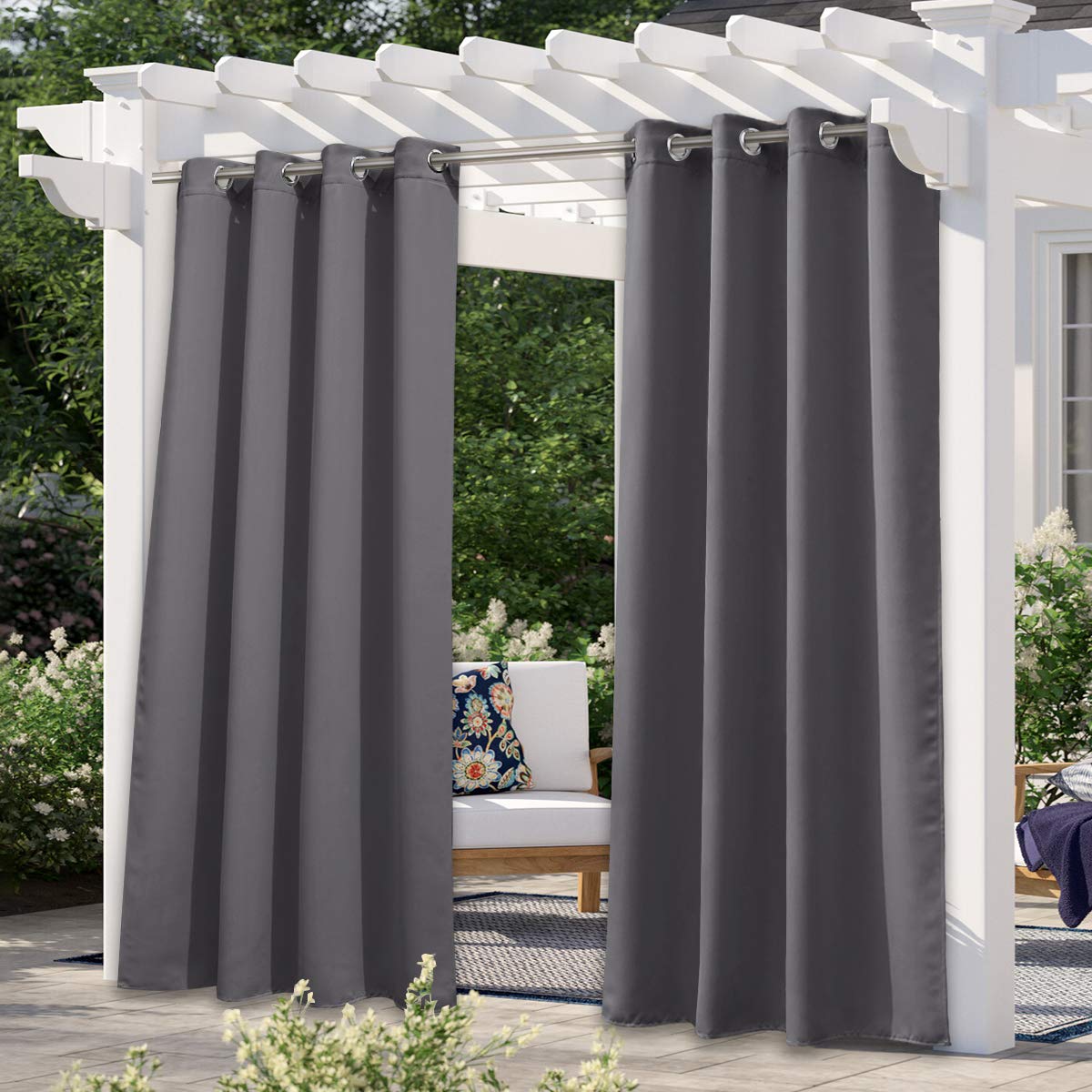 NICETOWN Fade Resistant Outdoor Curtains for Patio 84 inch Long, Grade 4 Color Fastness Fade-Proof Waterproof Outside Curtains, Thermal UV Protection Sun Shades for Porch, W52 x L84, 2 Panels, Grey