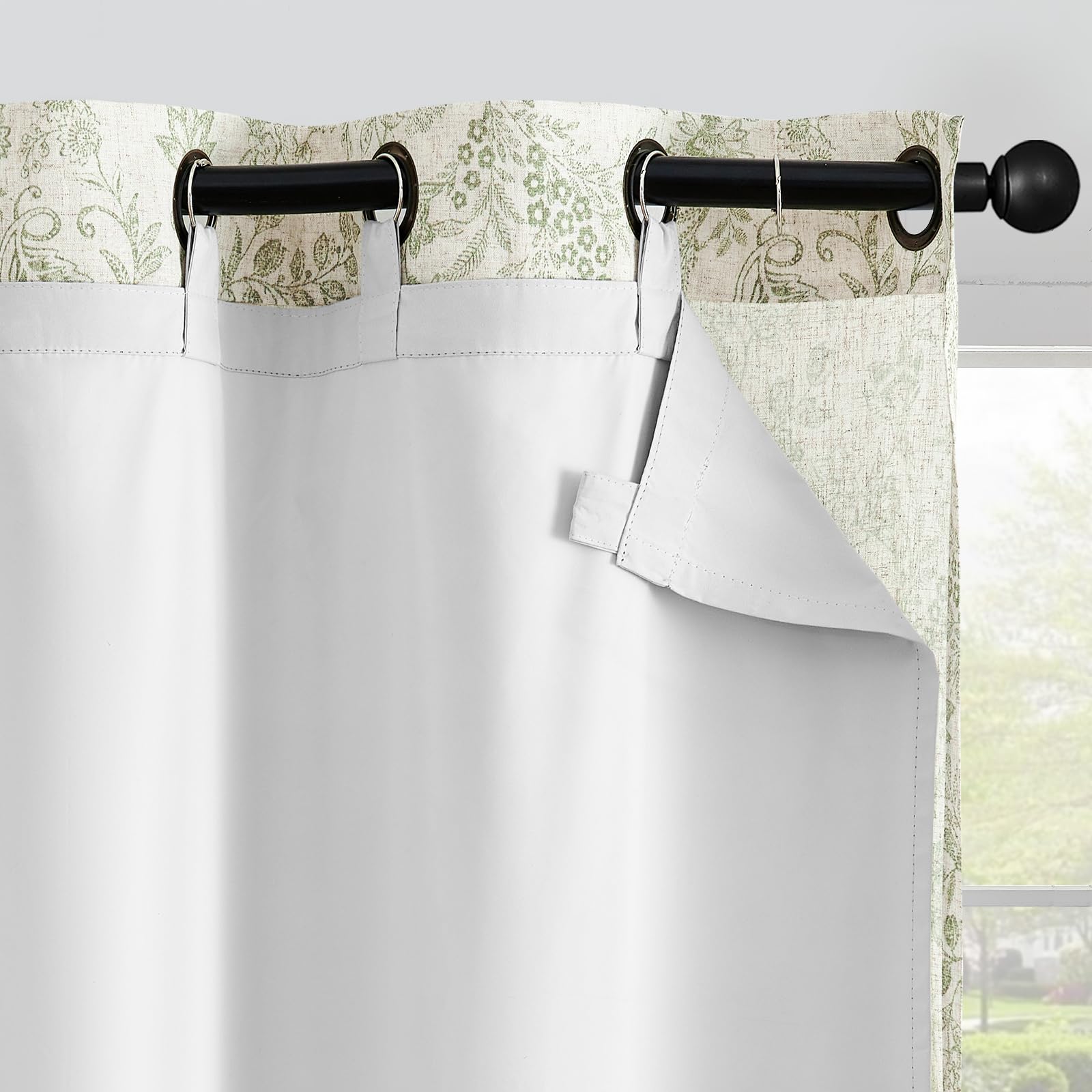 jinchan Floral Linen Curtains for Living Room - 63 Inch Length Butterfly Taupe Floral Curtains - French Country Farmhouse Flower Patterned Drapes - Back Tab Rod Pocket Set - 2 Panels