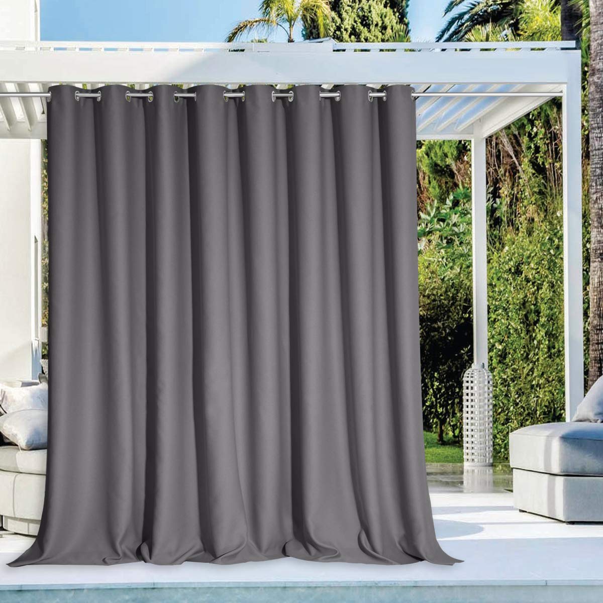 NICETOWN Fade Resistant Outdoor Curtains for Patio 84 inch Long, Grade 4 Color Fastness Fade-Proof Waterproof Outside Curtains, Thermal UV Protection Sun Shades for Porch, W52 x L84, 2 Panels, Grey