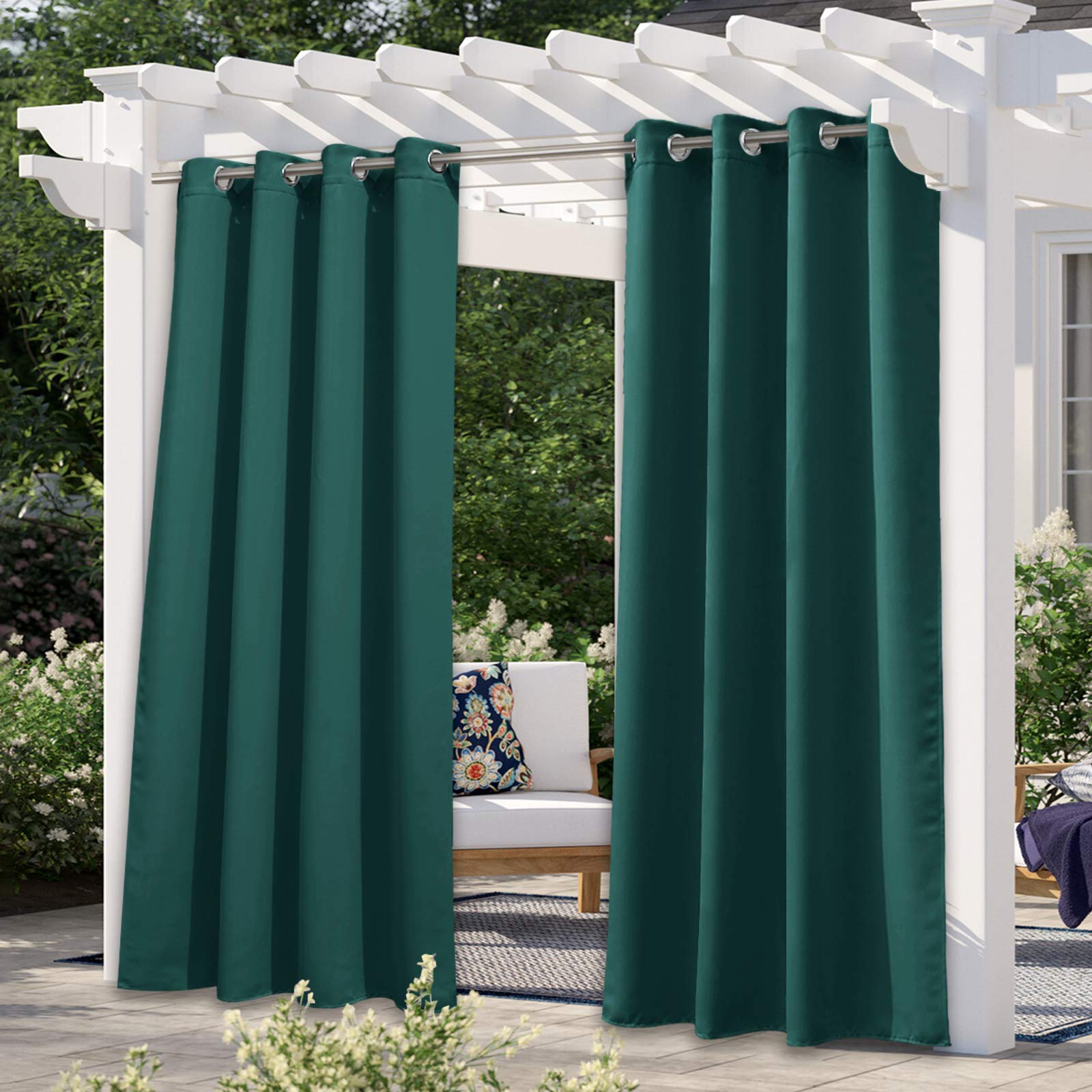 NICETOWN Fade Resistant Outdoor Curtains for Patio 84 inch Long, Grade 4 Color Fastness Fade-Proof Waterproof Outside Curtains, Thermal UV Protection Sun Shades for Porch, W52 x L84, 2 Panels, Grey