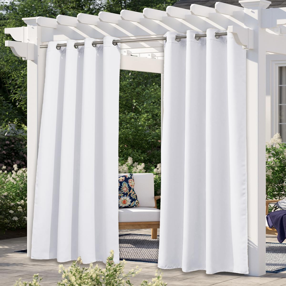 NICETOWN Fade Resistant Outdoor Curtains for Patio 84 inch Long, Grade 4 Color Fastness Fade-Proof Waterproof Outside Curtains, Thermal UV Protection Sun Shades for Porch, W52 x L84, 2 Panels, Grey
