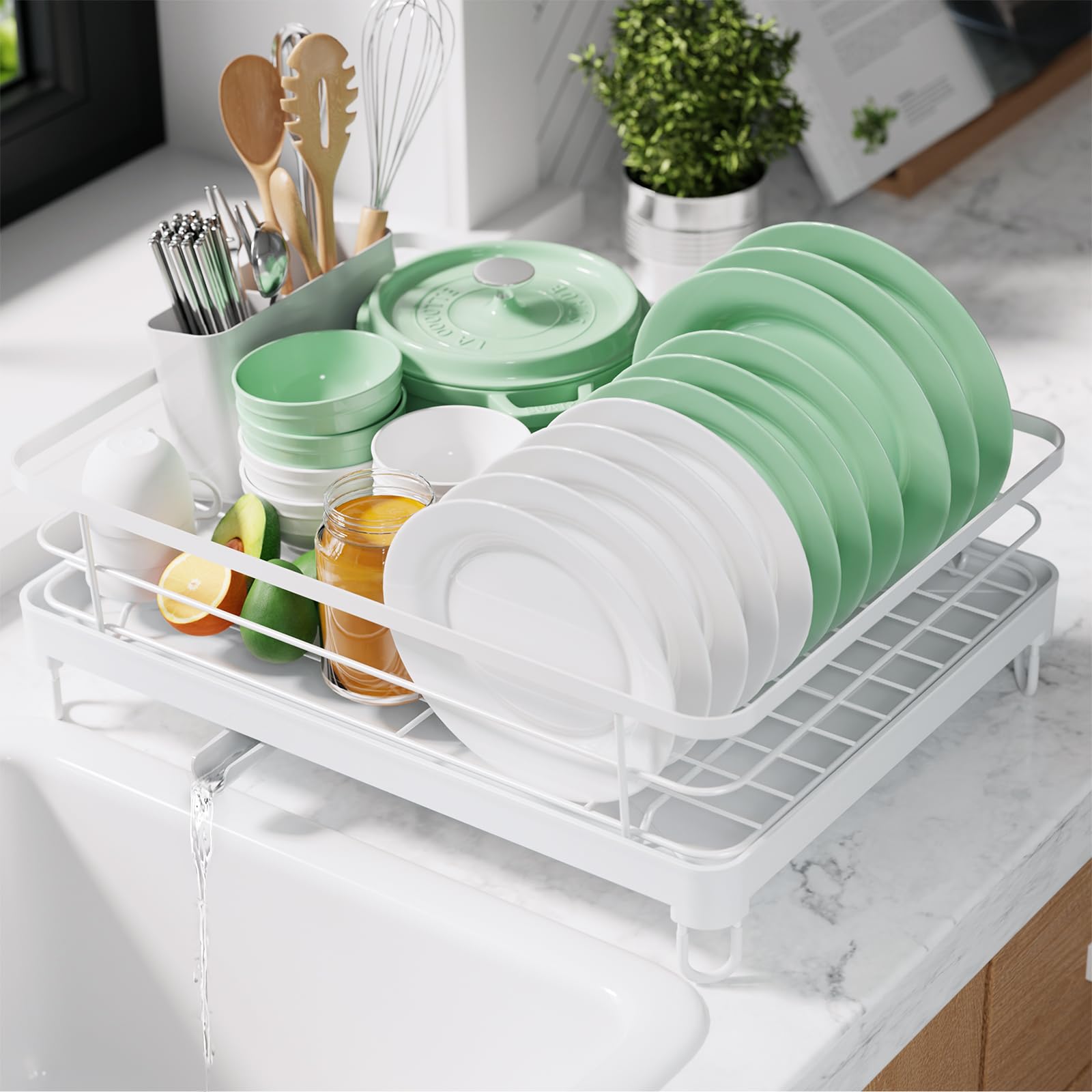 Kitsure Dish Drying Rack for Kitchen Counter, Stainless Steel Sink Organization and Storage Essentials with Cutlery Holder, Home and Appartment Decor, 12''W x 15.5''L, 2 Tiers, Black