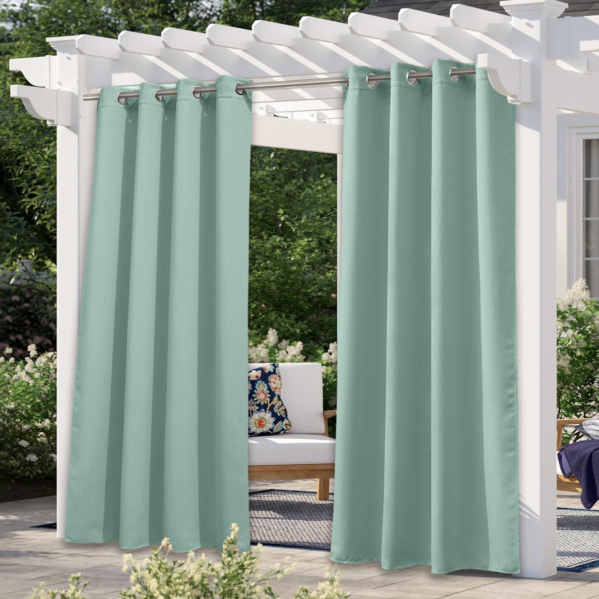 NICETOWN Fade Resistant Outdoor Curtains for Patio 84 inch Long, Grade 4 Color Fastness Fade-Proof Waterproof Outside Curtains, Thermal UV Protection Sun Shades for Porch, W52 x L84, 2 Panels, Grey