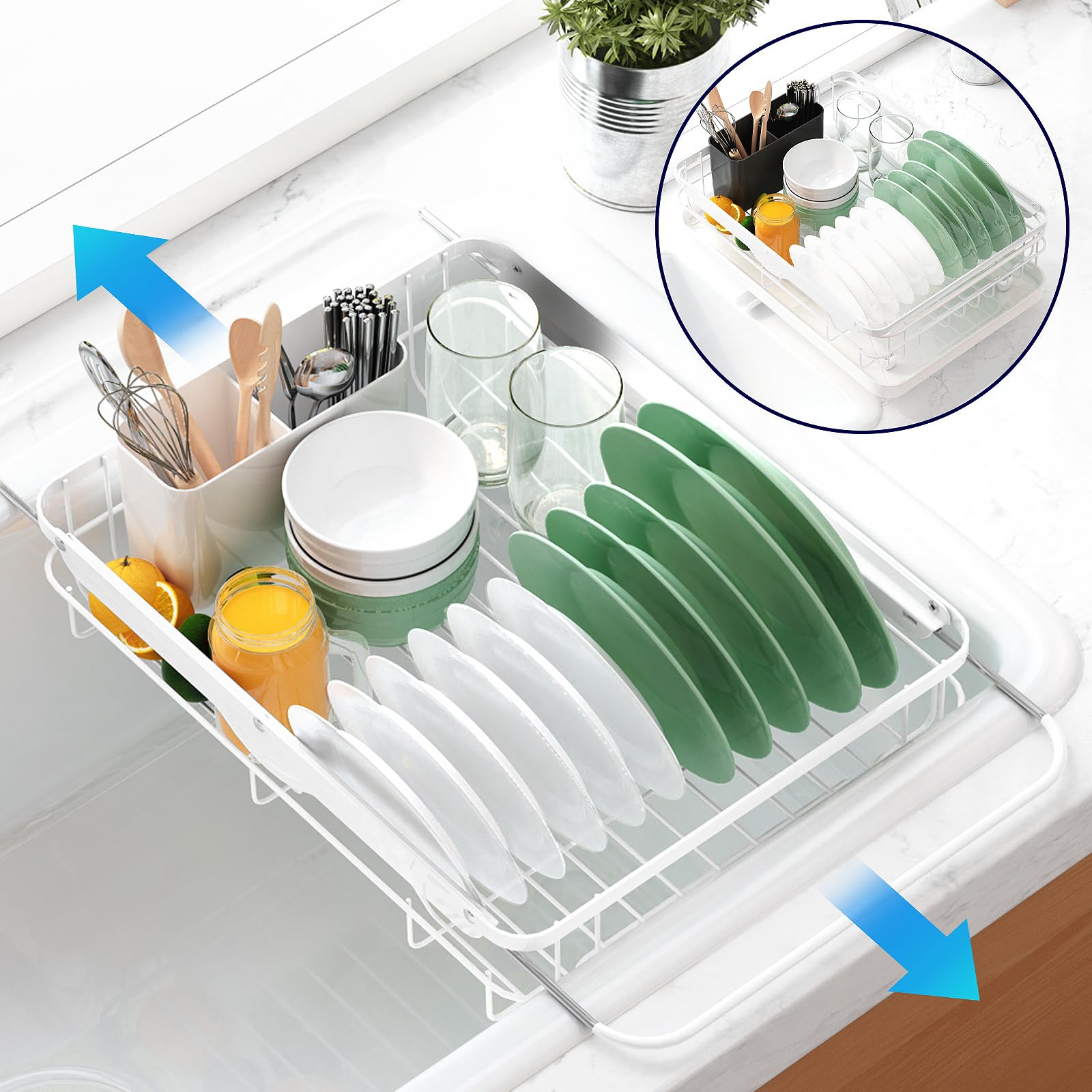 Kitsure Dish Drying Rack for Kitchen Counter, Stainless Steel Sink Organization and Storage Essentials with Cutlery Holder, Home and Appartment Decor, 12''W x 15.5''L, 2 Tiers, Black