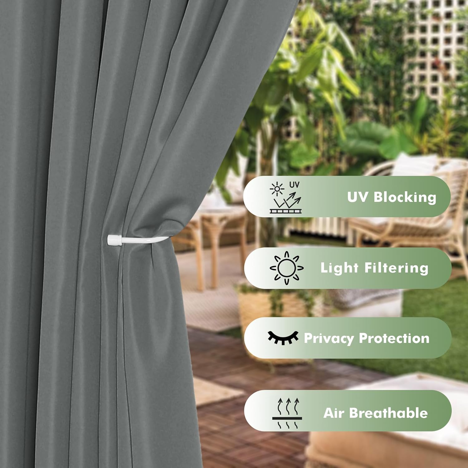 HolidayIdeas Outdoor Curtains for Patio Waterproof, 8 Panels - 54x84 Inches - Weatherproof Privacy Outsides Curtains for Cabana Porch Pergola, Sunlight & UV Blocking (Grey, Grommet Top)