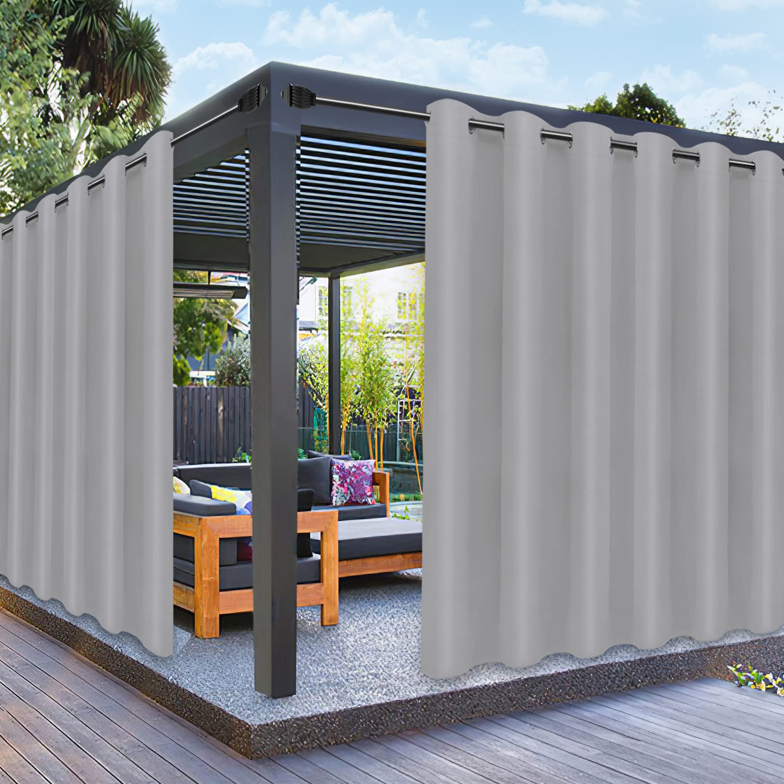 PureFit Outdoor Curtains for Patio Waterproof Weatherproof, UV Resistant Outside Curtains for Gazebo, Front Porch, Pergola, Sun Blocking Privacy Curtain, 52W x 95L inch, Set of 2, Beige