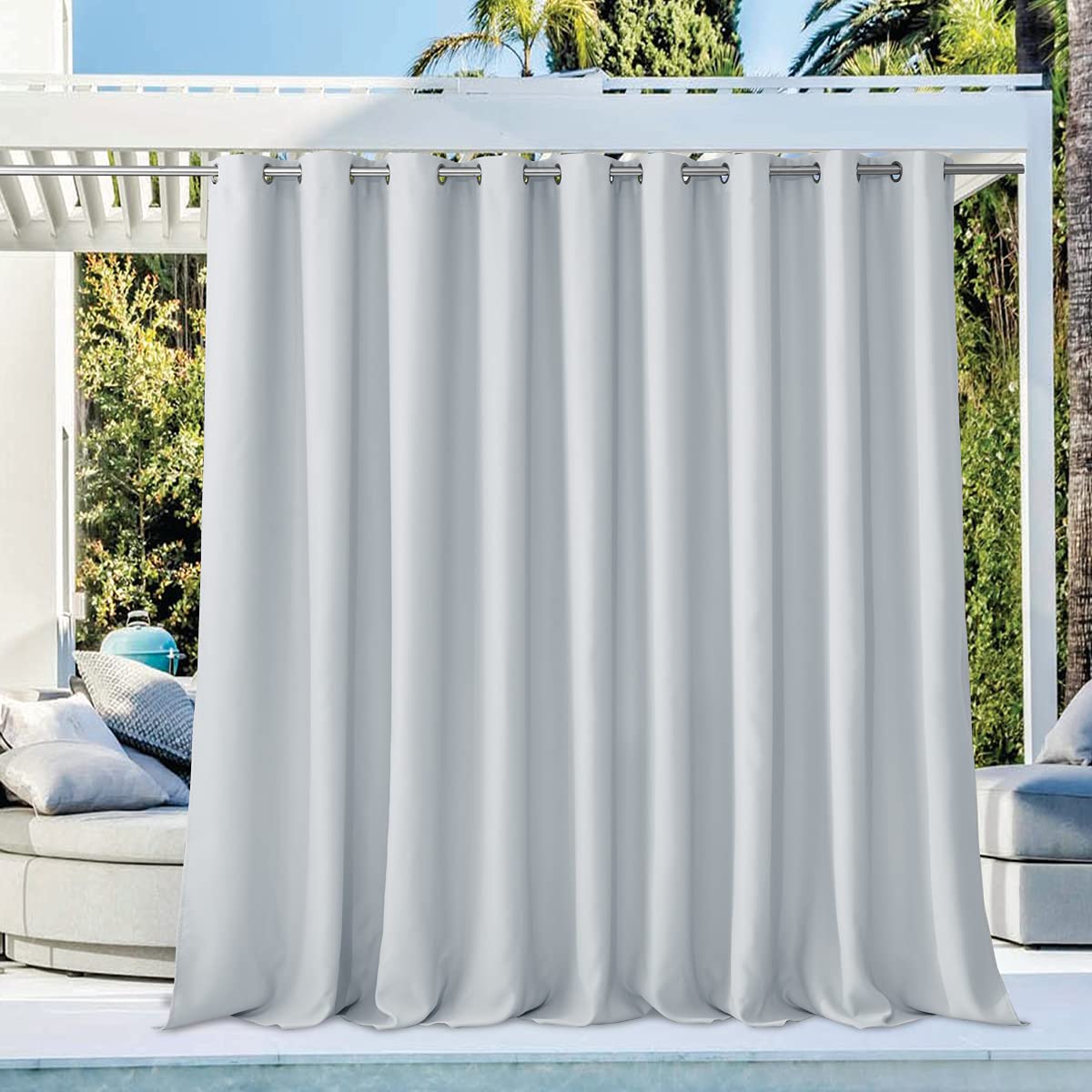 NICETOWN Fade Resistant Outdoor Curtains for Patio 84 inch Long, Grade 4 Color Fastness Fade-Proof Waterproof Outside Curtains, Thermal UV Protection Sun Shades for Porch, W52 x L84, 2 Panels, Grey