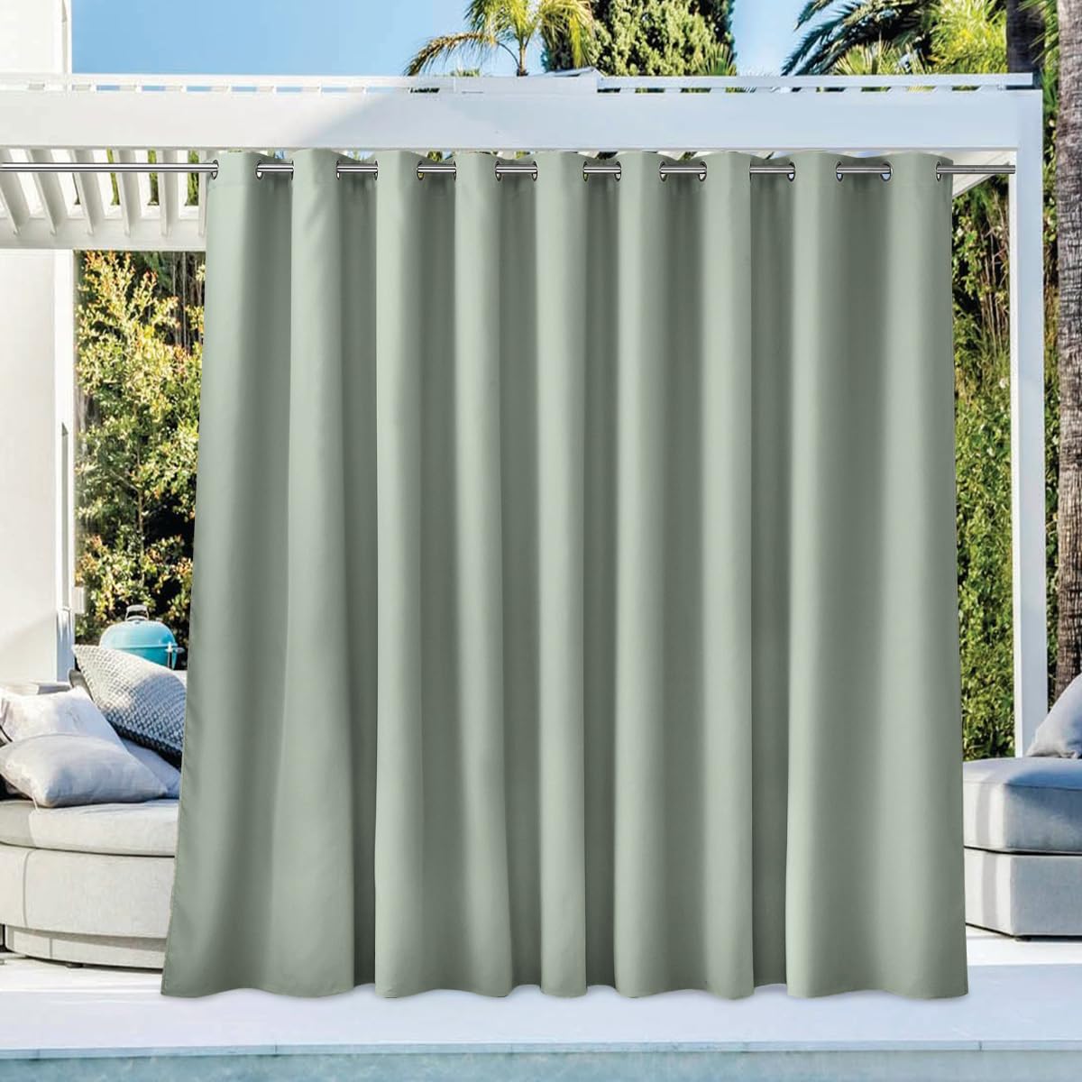 NICETOWN Fade Resistant Outdoor Curtains for Patio 84 inch Long, Grade 4 Color Fastness Fade-Proof Waterproof Outside Curtains, Thermal UV Protection Sun Shades for Porch, W52 x L84, 2 Panels, Grey