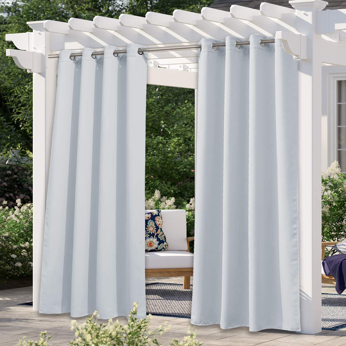 NICETOWN Fade Resistant Outdoor Curtains for Patio 84 inch Long, Grade 4 Color Fastness Fade-Proof Waterproof Outside Curtains, Thermal UV Protection Sun Shades for Porch, W52 x L84, 2 Panels, Grey