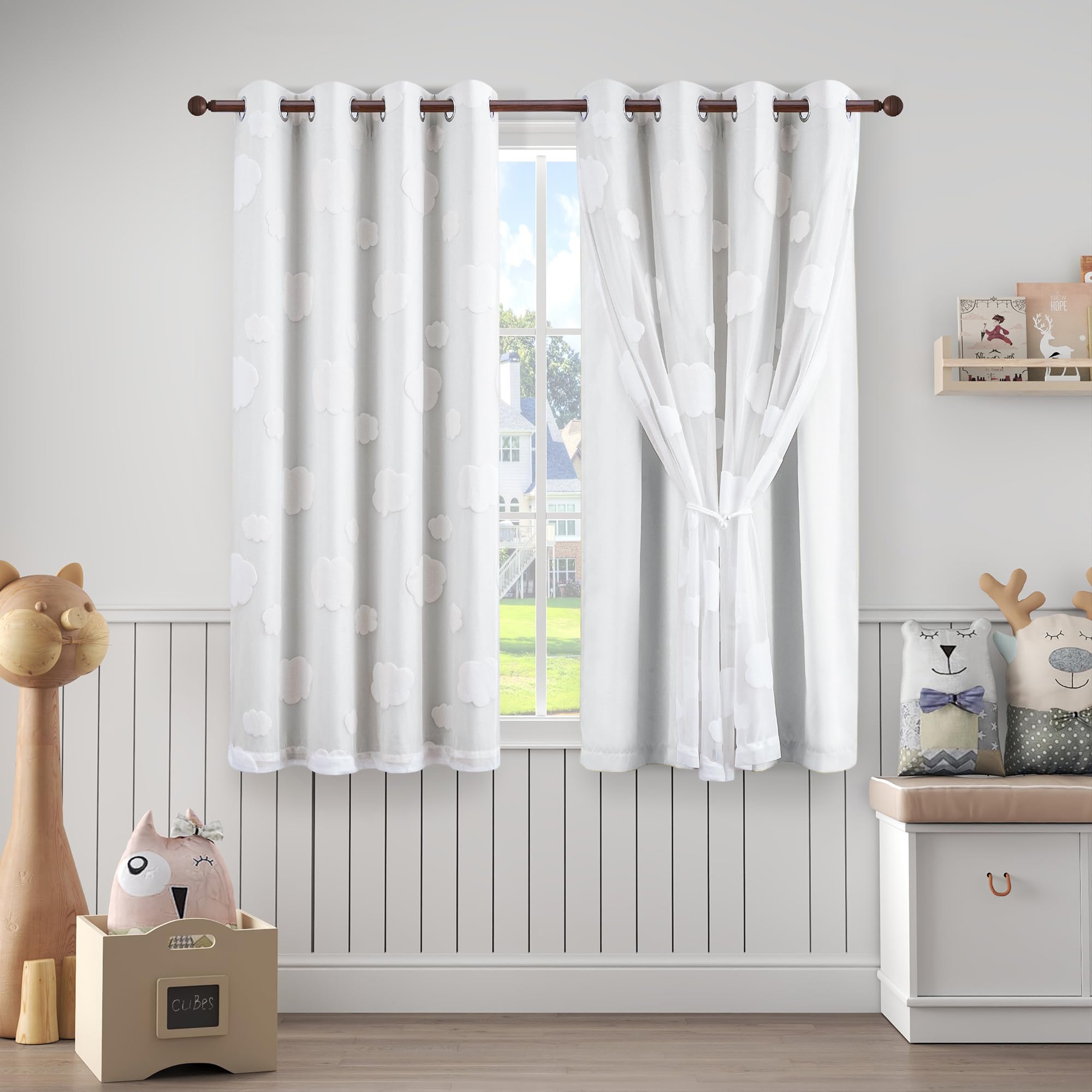 Beige Light Blocking Curtains with Sheer Overlay for Living Room Mix and Match Double Layer Window Panels 95 Inch for Bedroom Grommet Top, W52 X L95
