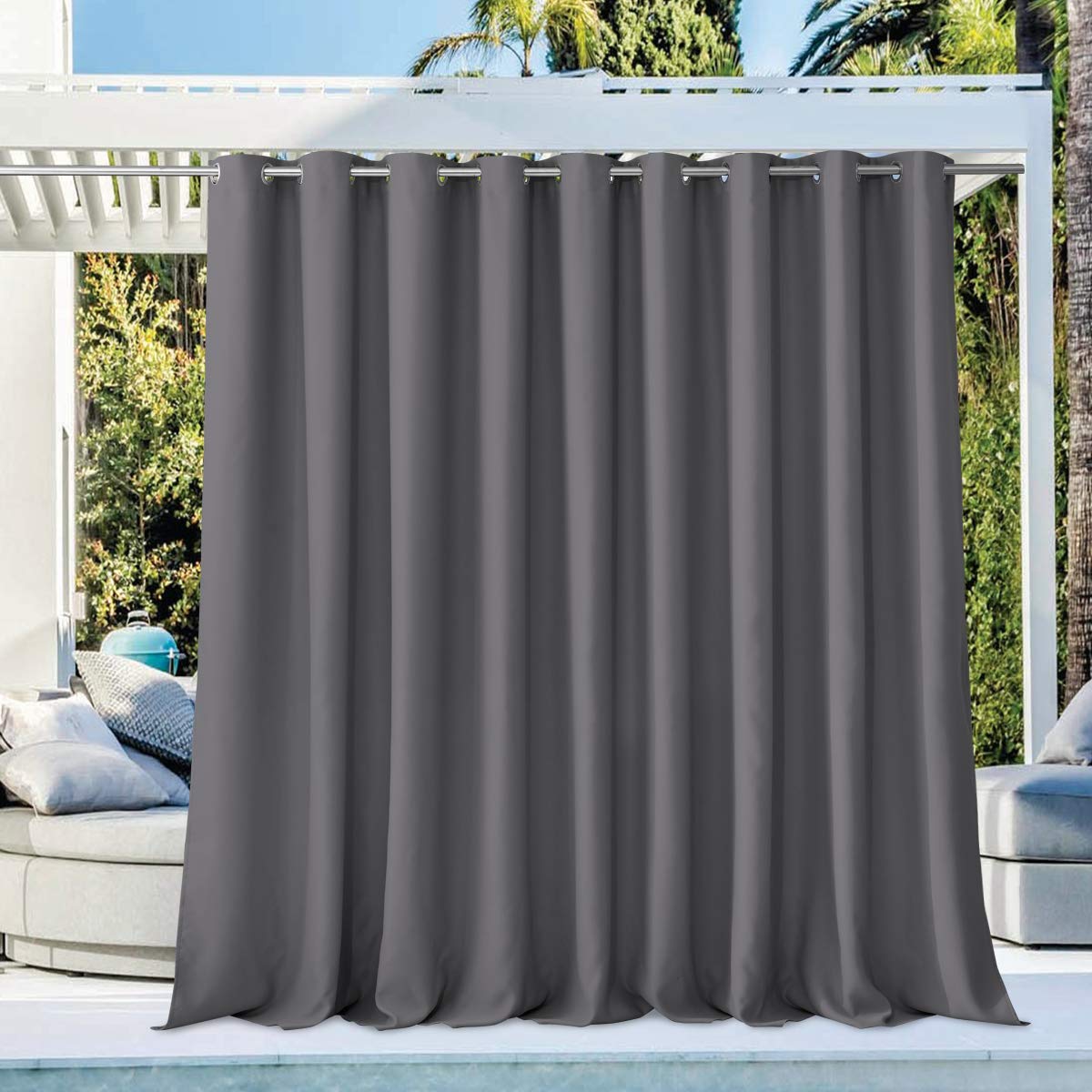 NICETOWN Fade Resistant Outdoor Curtains for Patio 84 inch Long, Grade 4 Color Fastness Fade-Proof Waterproof Outside Curtains, Thermal UV Protection Sun Shades for Porch, W52 x L84, 2 Panels, Grey
