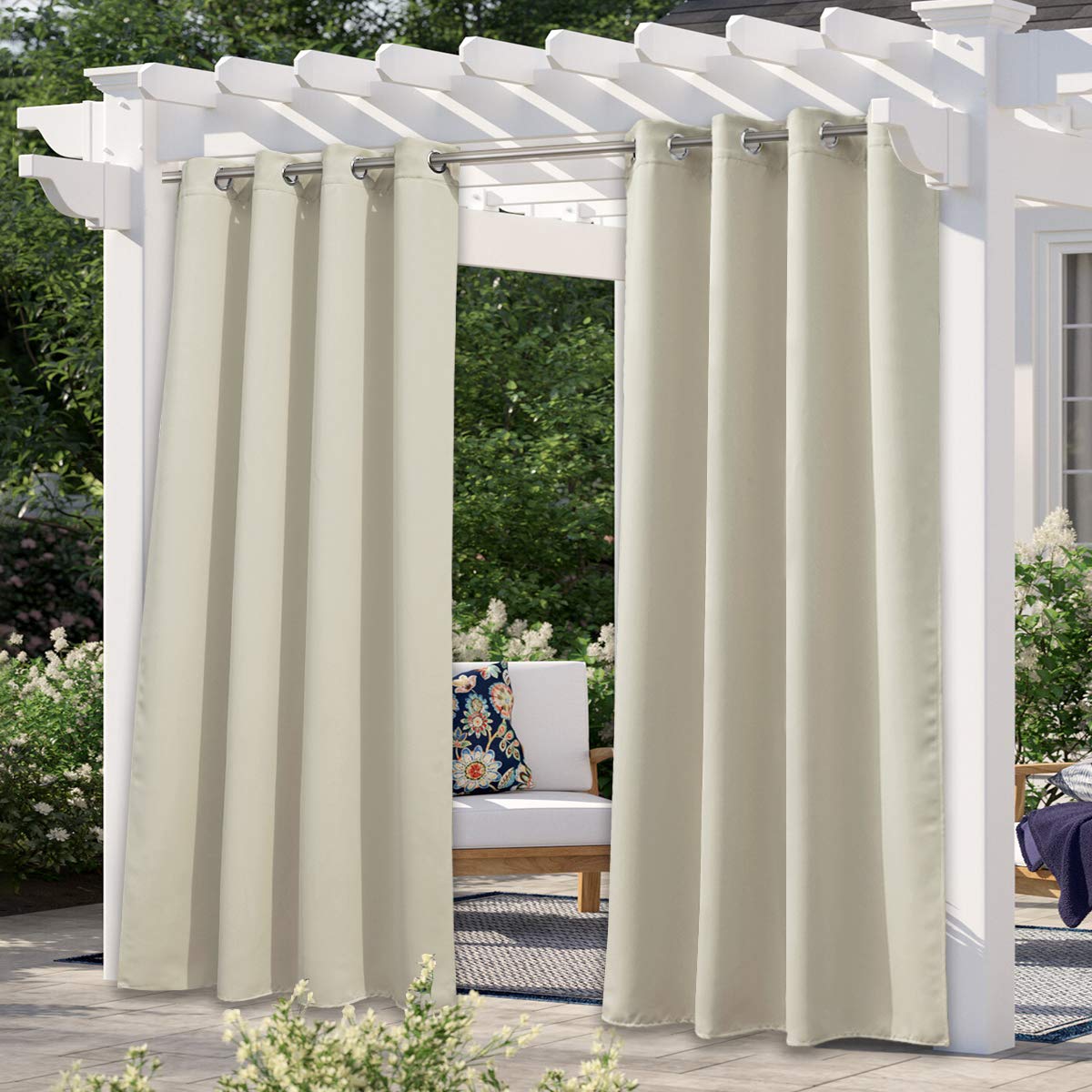 NICETOWN Fade Resistant Outdoor Curtains for Patio 84 inch Long, Grade 4 Color Fastness Fade-Proof Waterproof Outside Curtains, Thermal UV Protection Sun Shades for Porch, W52 x L84, 2 Panels, Grey