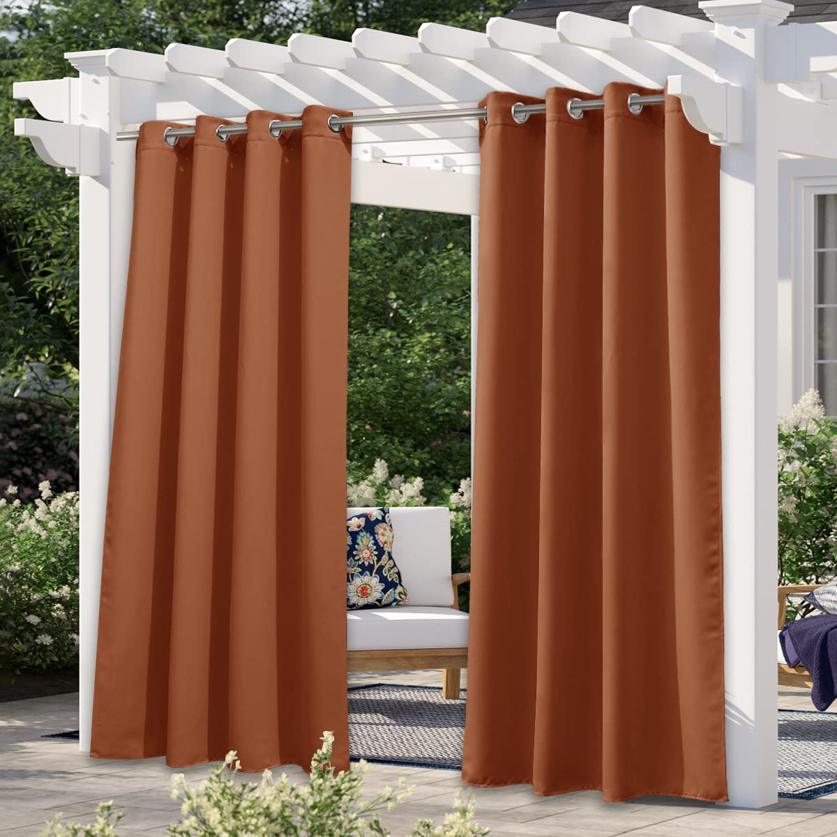 NICETOWN Fade Resistant Outdoor Curtains for Patio 84 inch Long, Grade 4 Color Fastness Fade-Proof Waterproof Outside Curtains, Thermal UV Protection Sun Shades for Porch, W52 x L84, 2 Panels, Grey